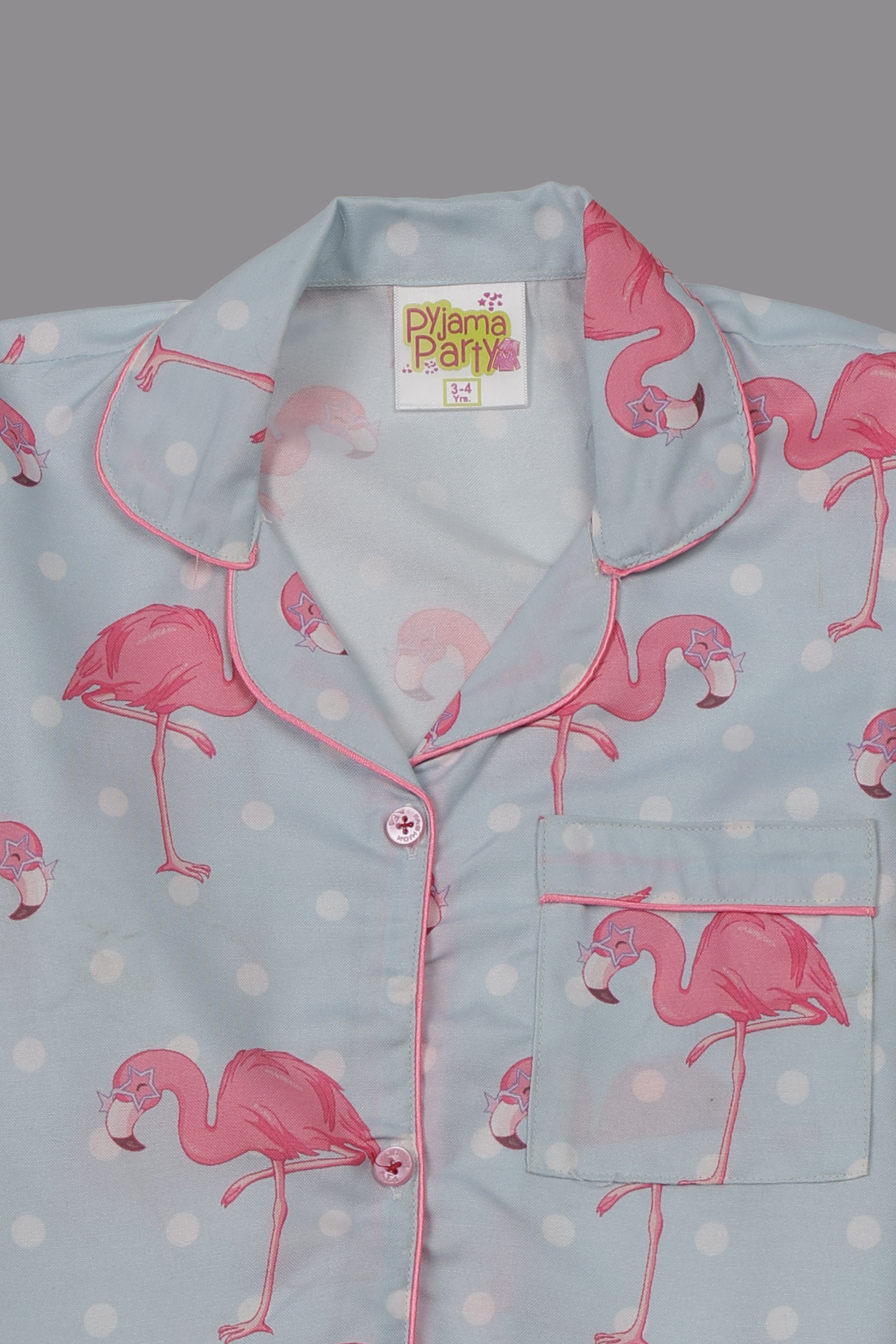 Flamingo & Dots Kids Pj Set - Cotton Rayon Pj Set with Notched Collar