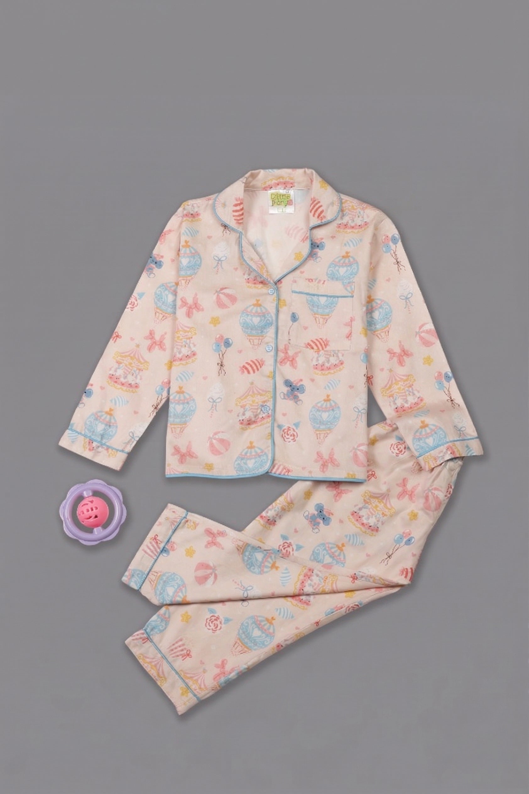 Funfair Kids Button Down Pj Set - Pure Cotton Pj Set with Notched Collar
