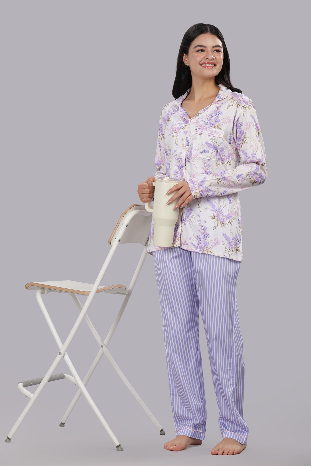 Lavender Fields Button Down Pj Set - Pure Cotton Pj Set with Notched Collar