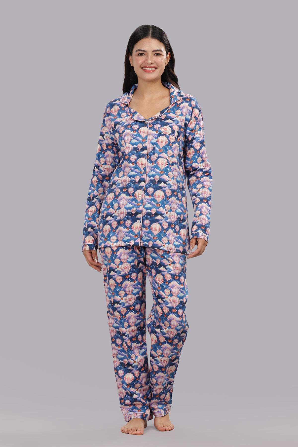 Parachutes Button Down Pj Set - Pure Cotton Pj Set with Notched Collar