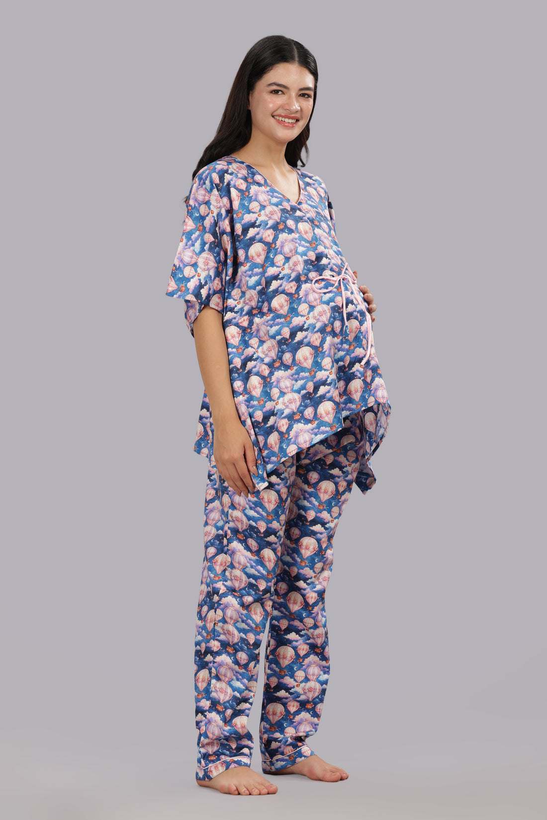 Parachutes Maternity Kaftan Pj Set - Pure Cotton Pj Set in Kaftan Style with Single Invisible Zip for Feeding