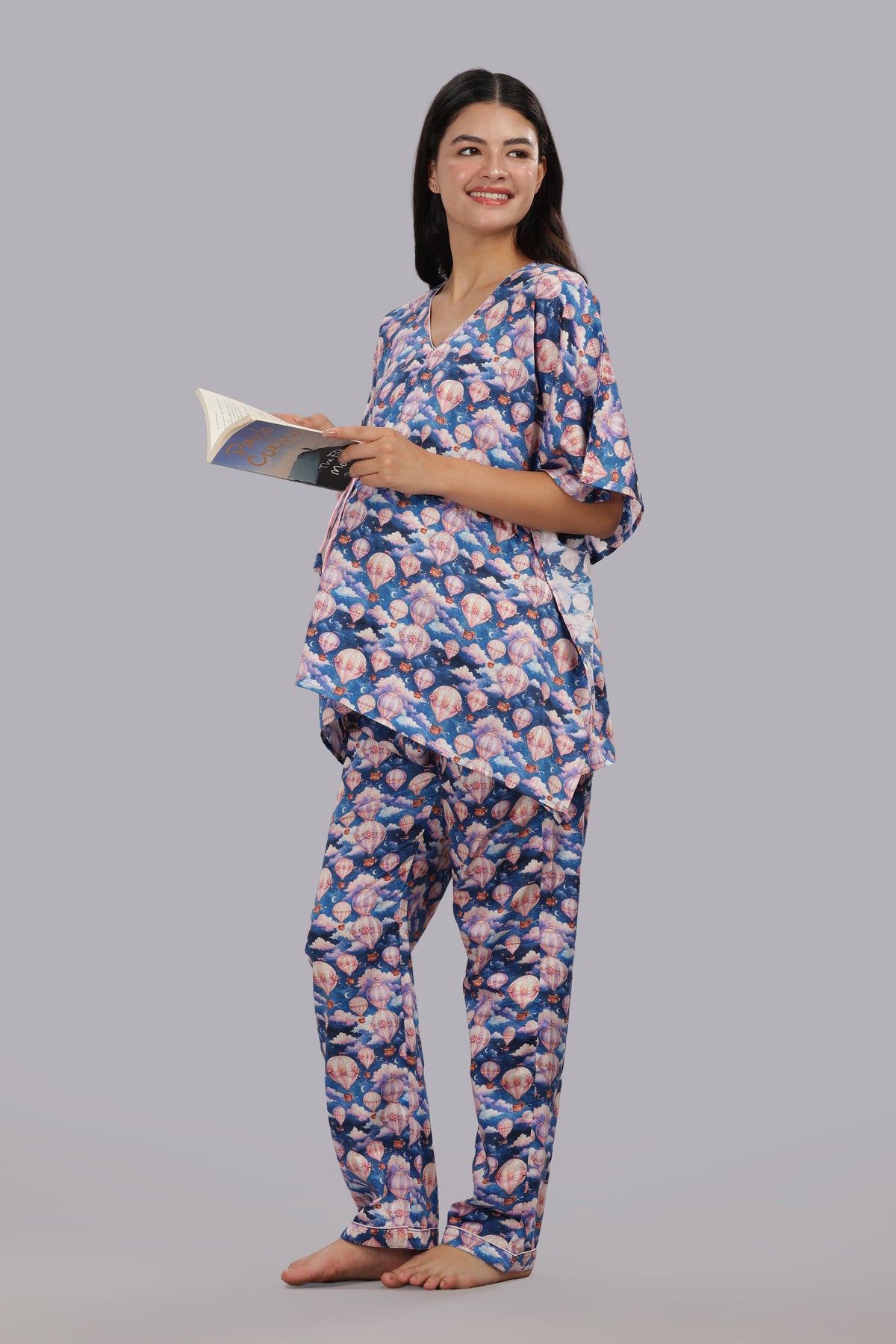 Parachutes Maternity Kaftan Pj Set - Pure Cotton Pj Set in Kaftan Style with Single Invisible Zip for Feeding