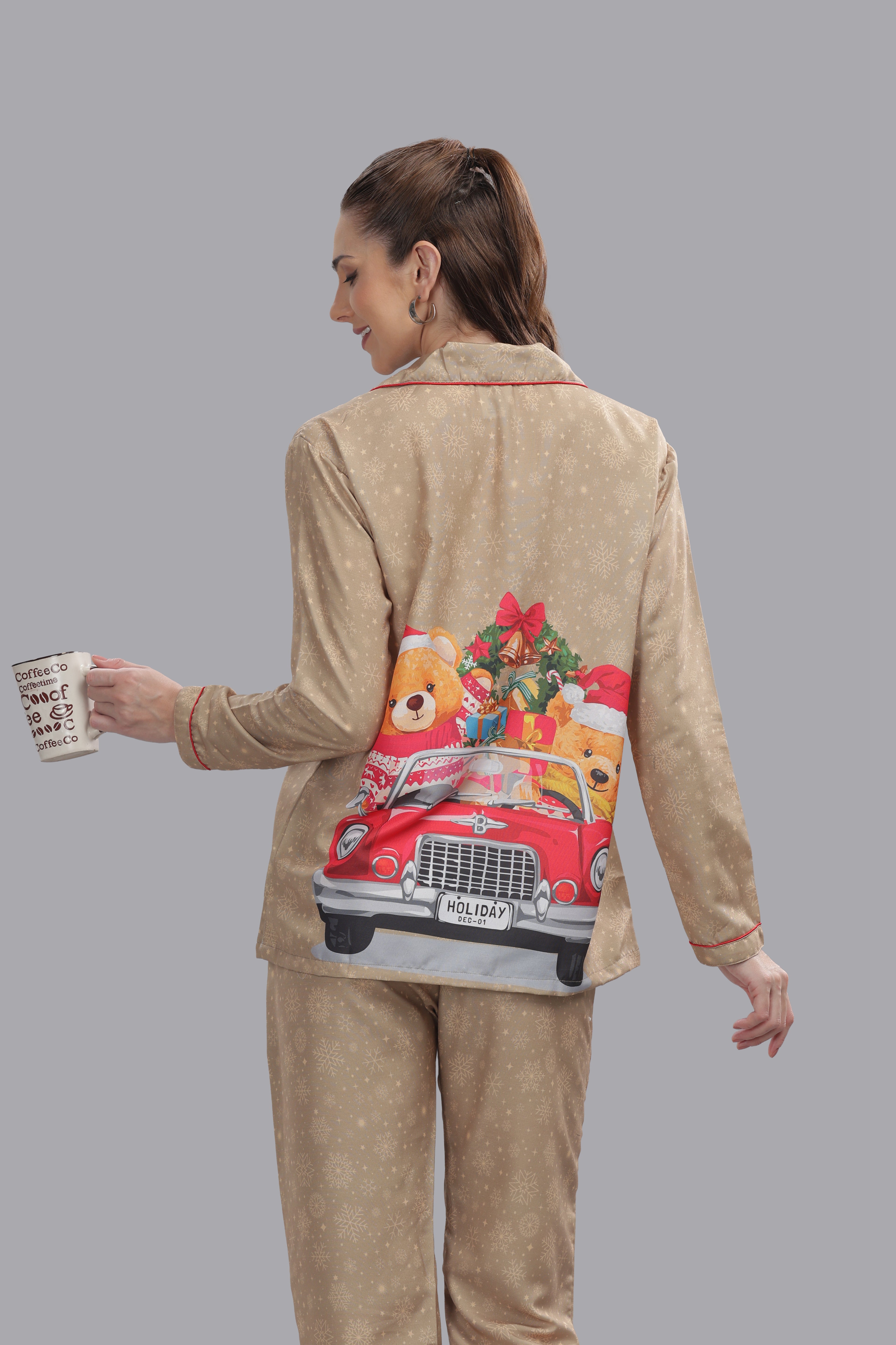 Jingle All The Way Button Down Pj Set - Cotton Rayon Pj Set with Notched Collar