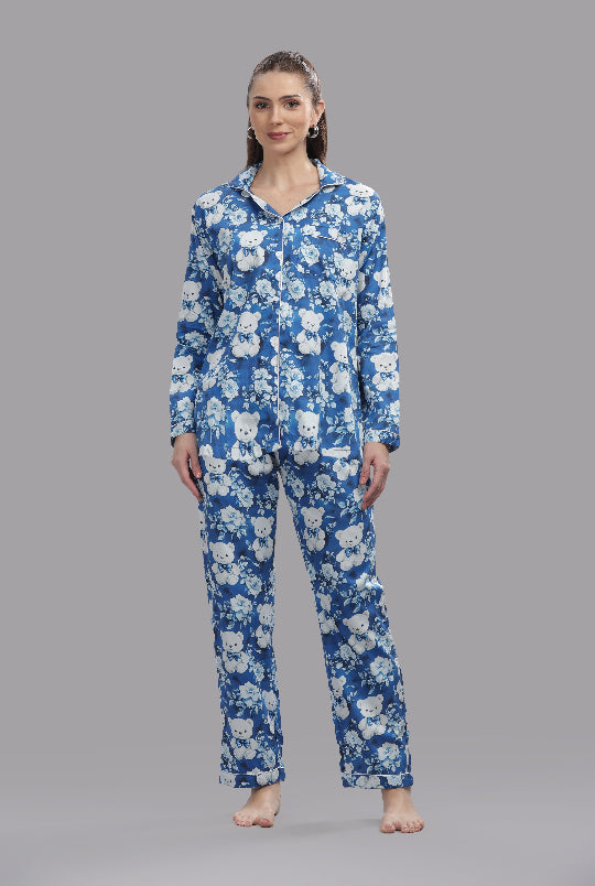 Beary Cute Button Down Pj Set - Pure Cotton Pj Set with Notched Collar