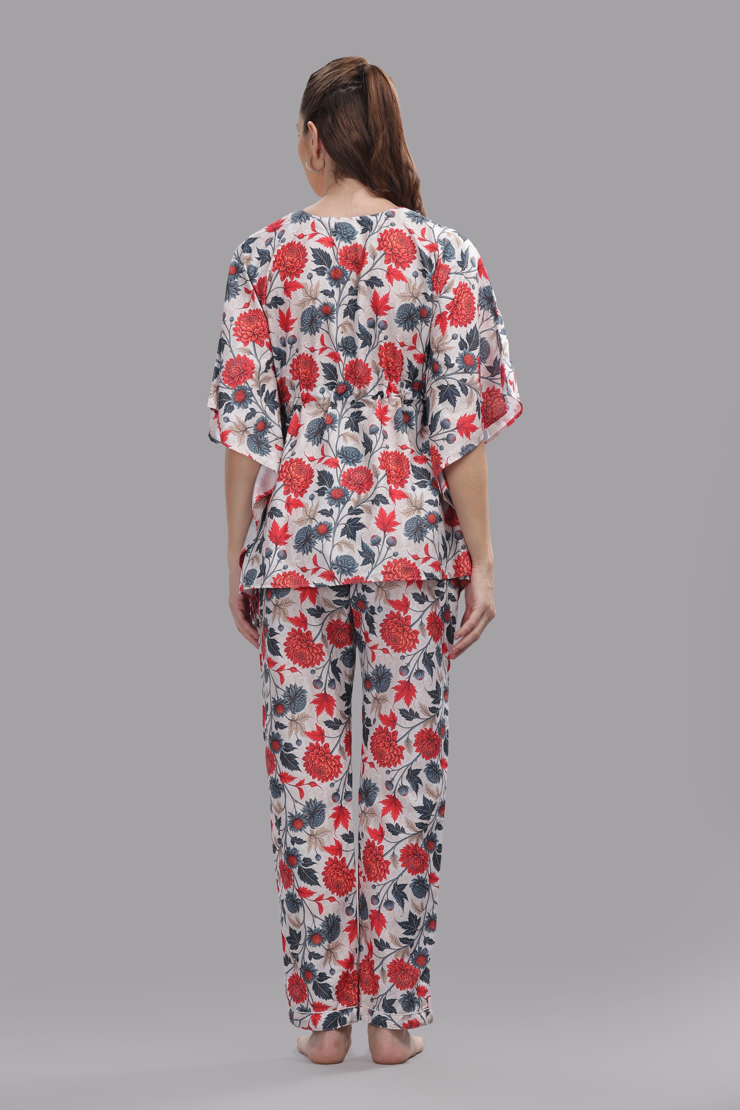 Ruby Petals Kaftan Pj Set - Cotton Rayon Pj Set in Kaftan Style