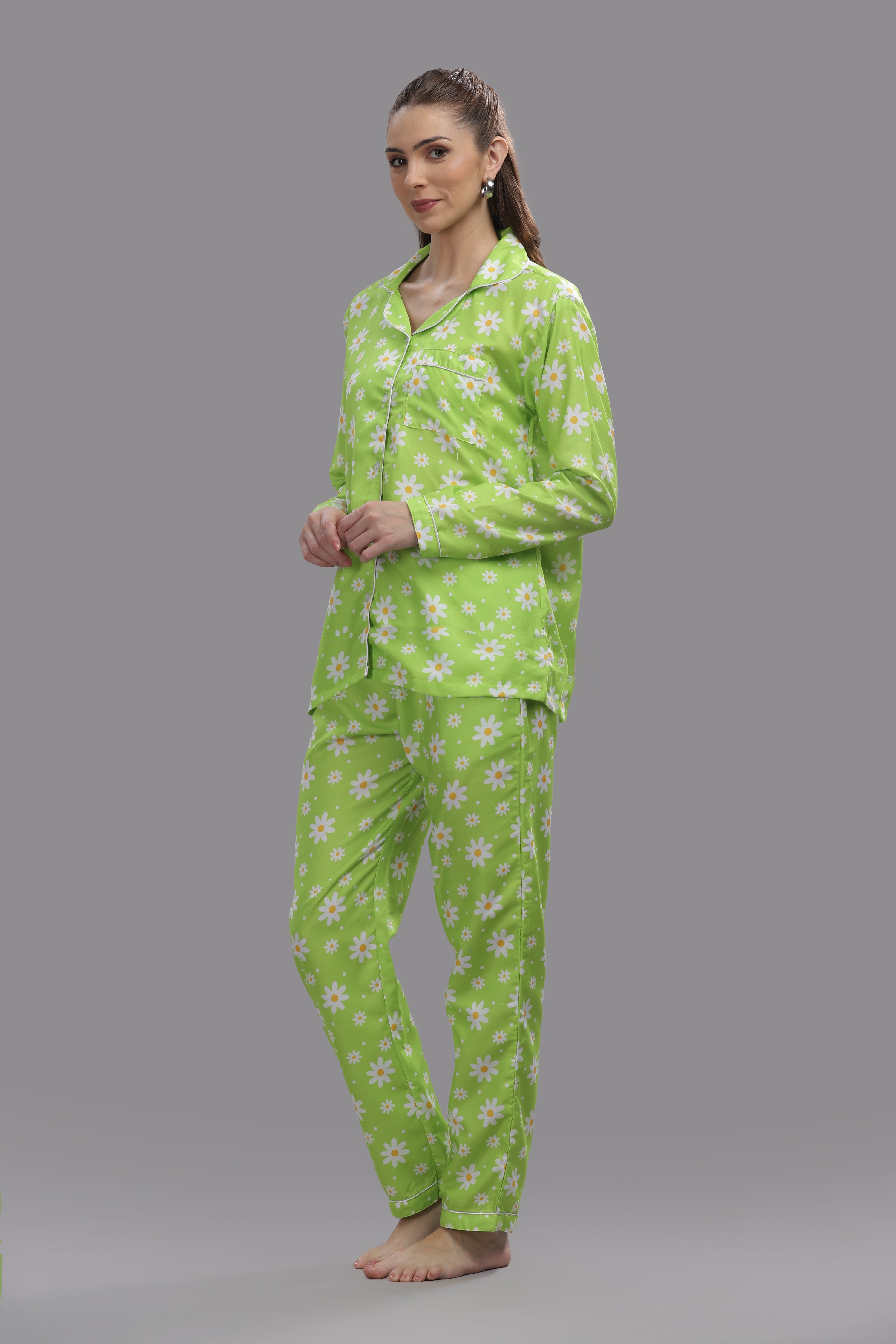 Daisy Dream Button Down Pj Set - Cotton Rayon Pj Set with Notched Collar