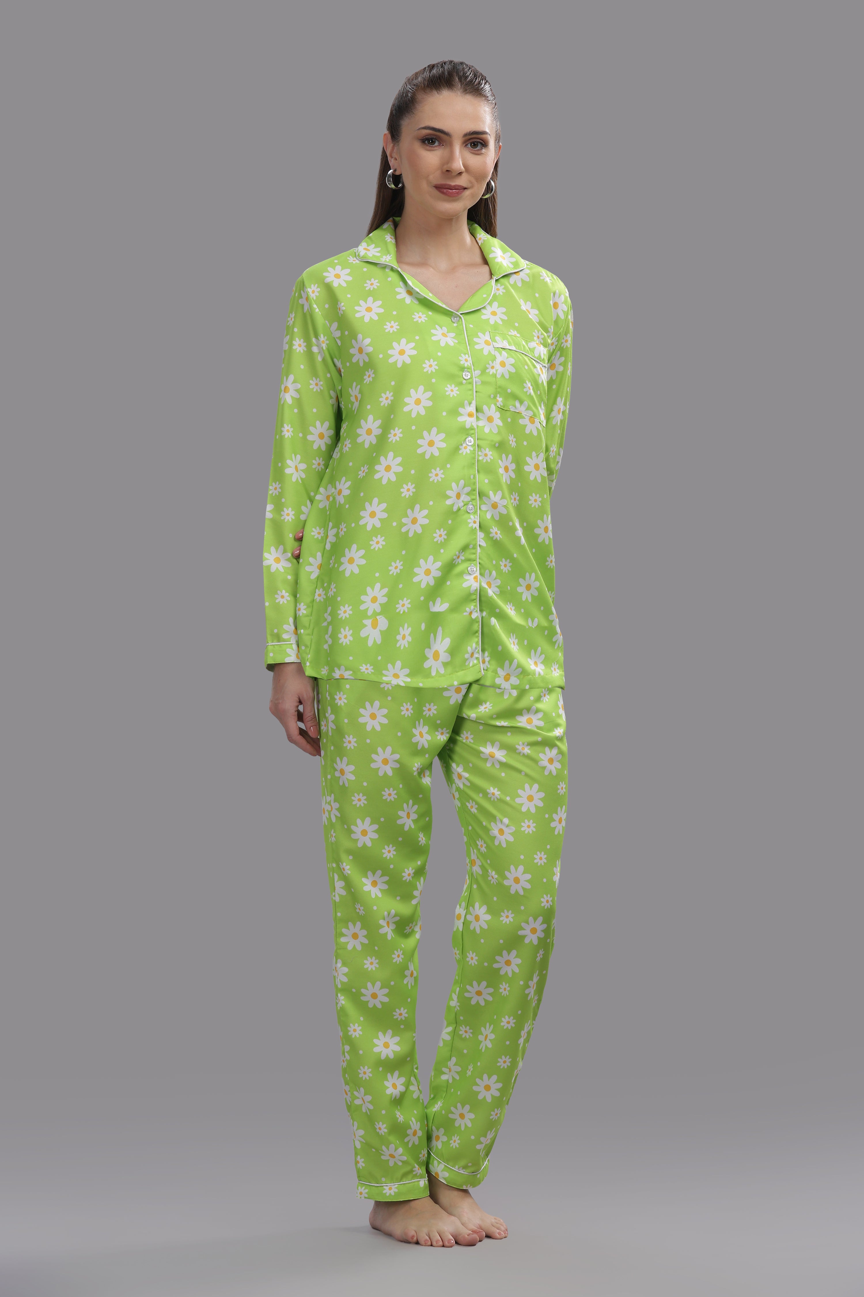 Daisy Dream Button Down Pj Set - Cotton Rayon Pj Set with Notched Collar