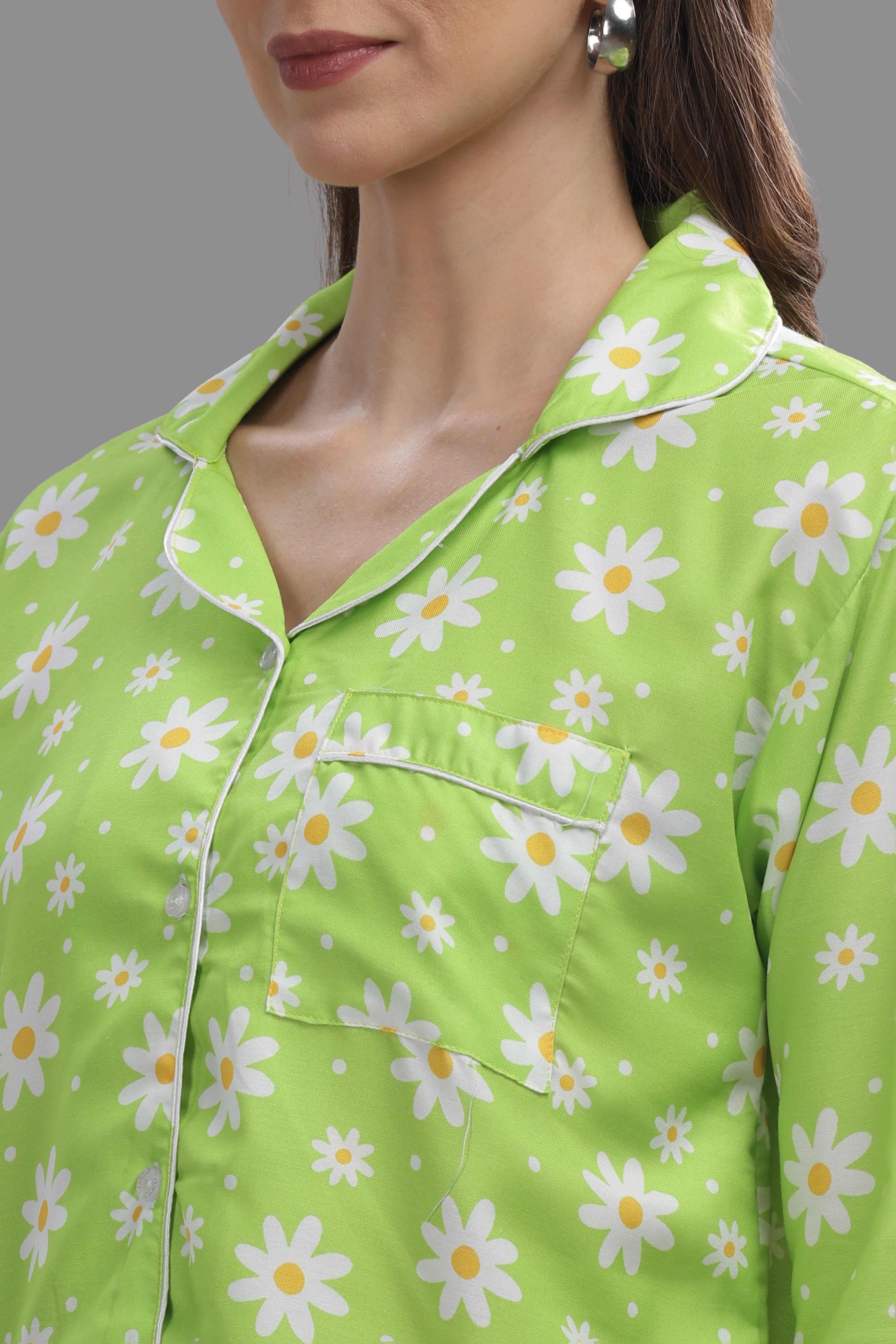 Daisy Dream Button Down Pj Set - Cotton Rayon Pj Set with Notched Collar