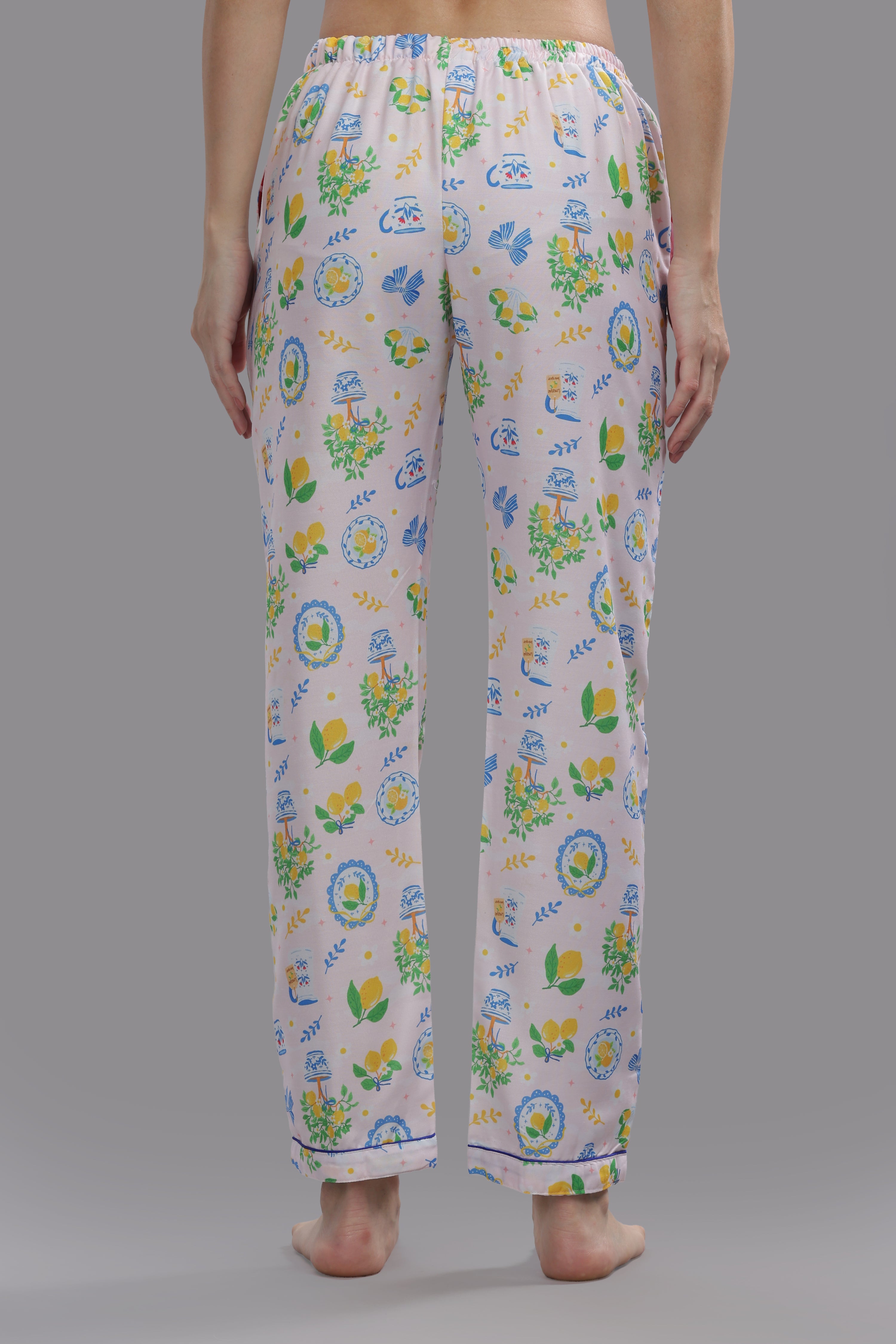 Citrus Bloom Button Down Pj Set - Cotton Rayon Pj Set with Notched Collar