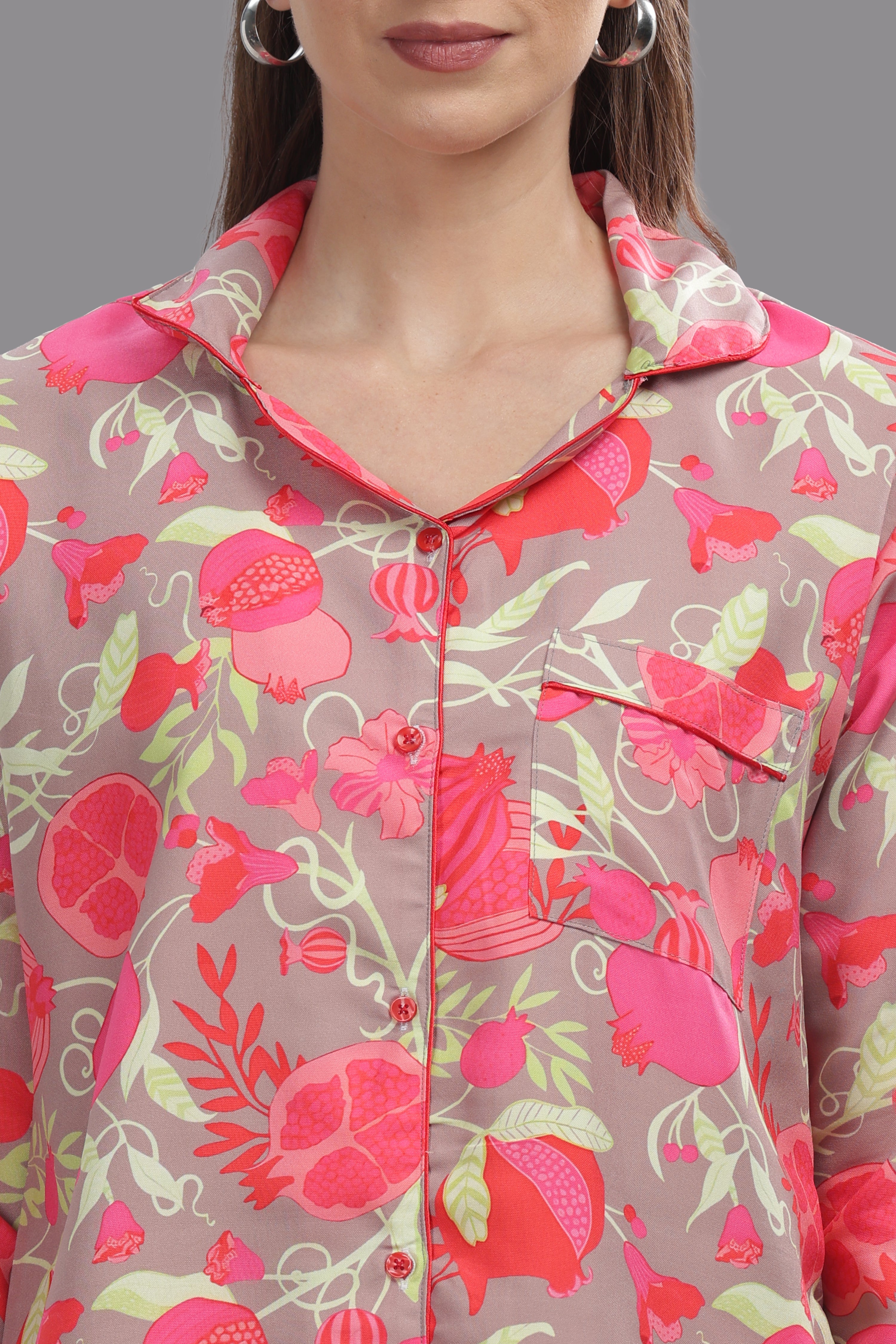 Anaar Button Down Pj Set - Cotton Rayon Pj Set with Notched Collar