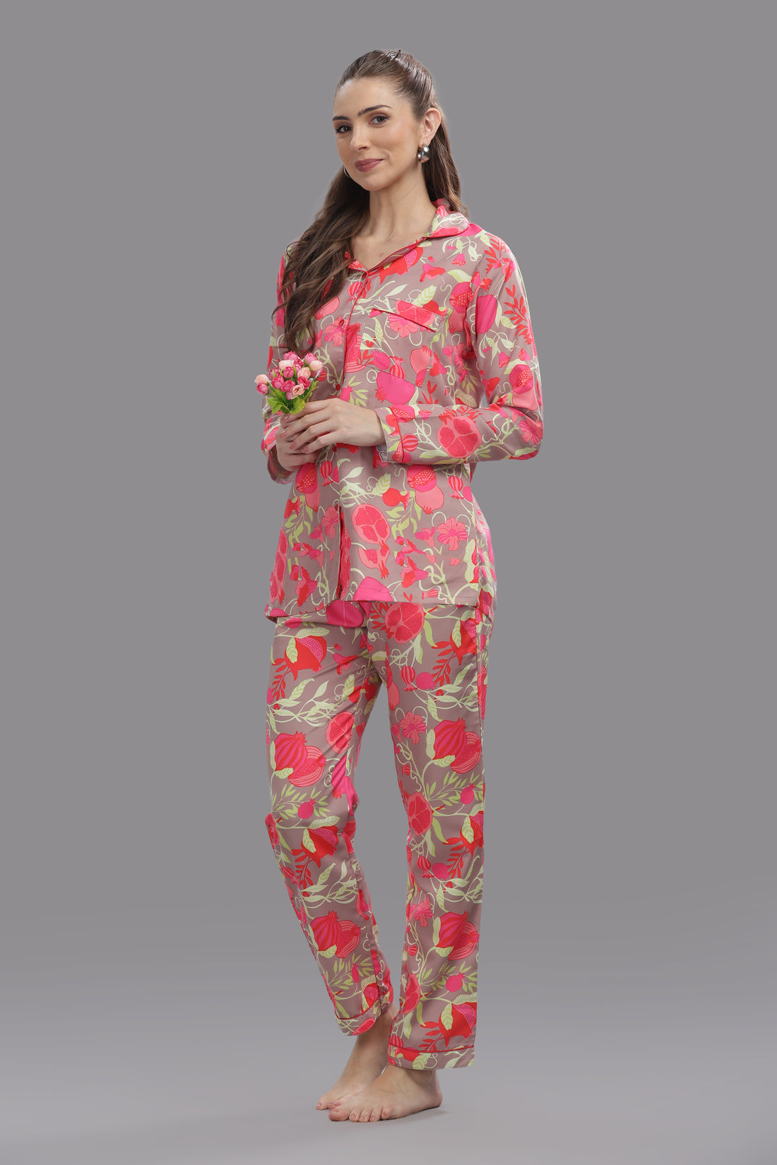 Anaar Button Down Pj Set - Cotton Rayon Pj Set with Notched Collar