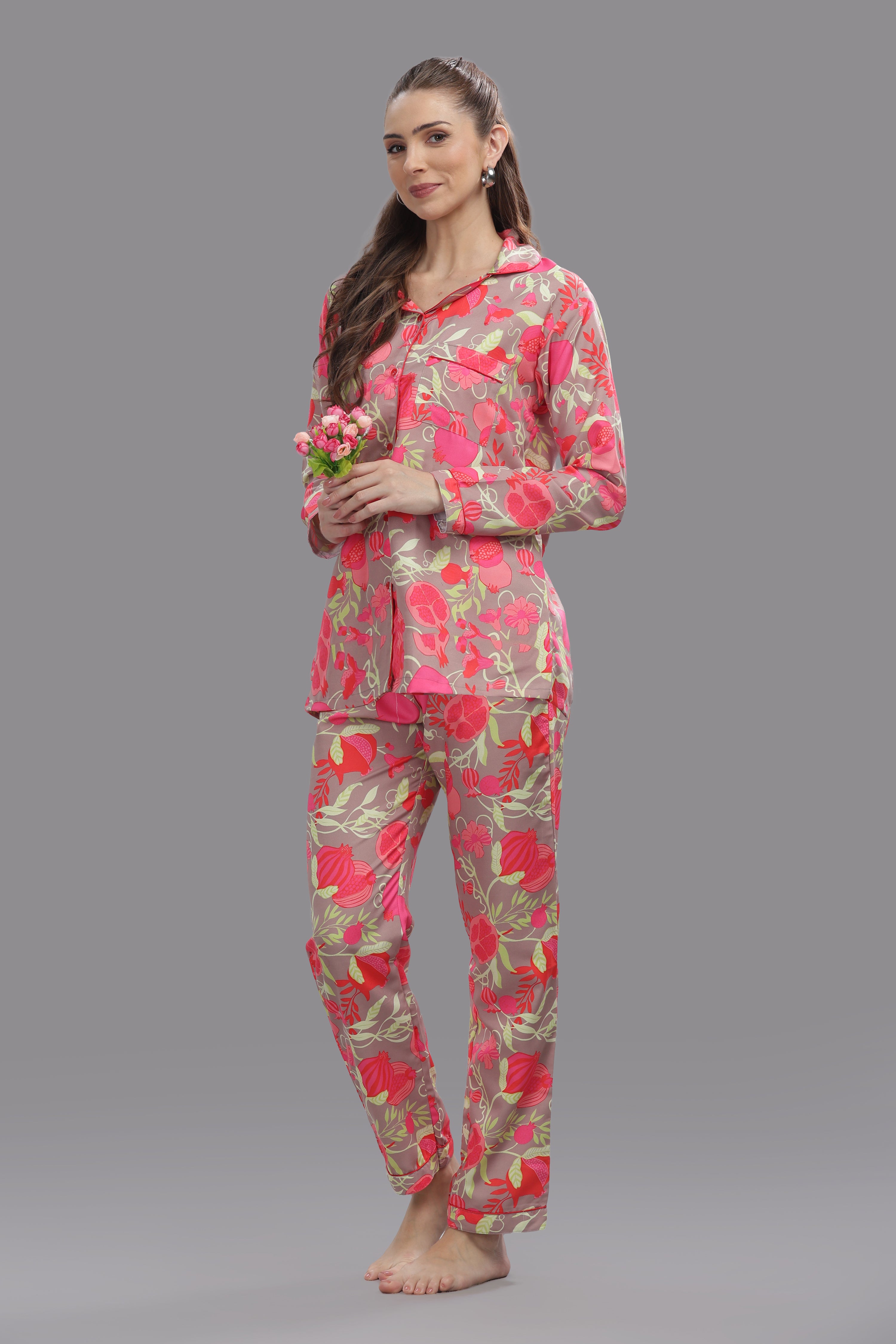 Anaar Button Down Pj Set - Cotton Rayon Pj Set with Notched Collar