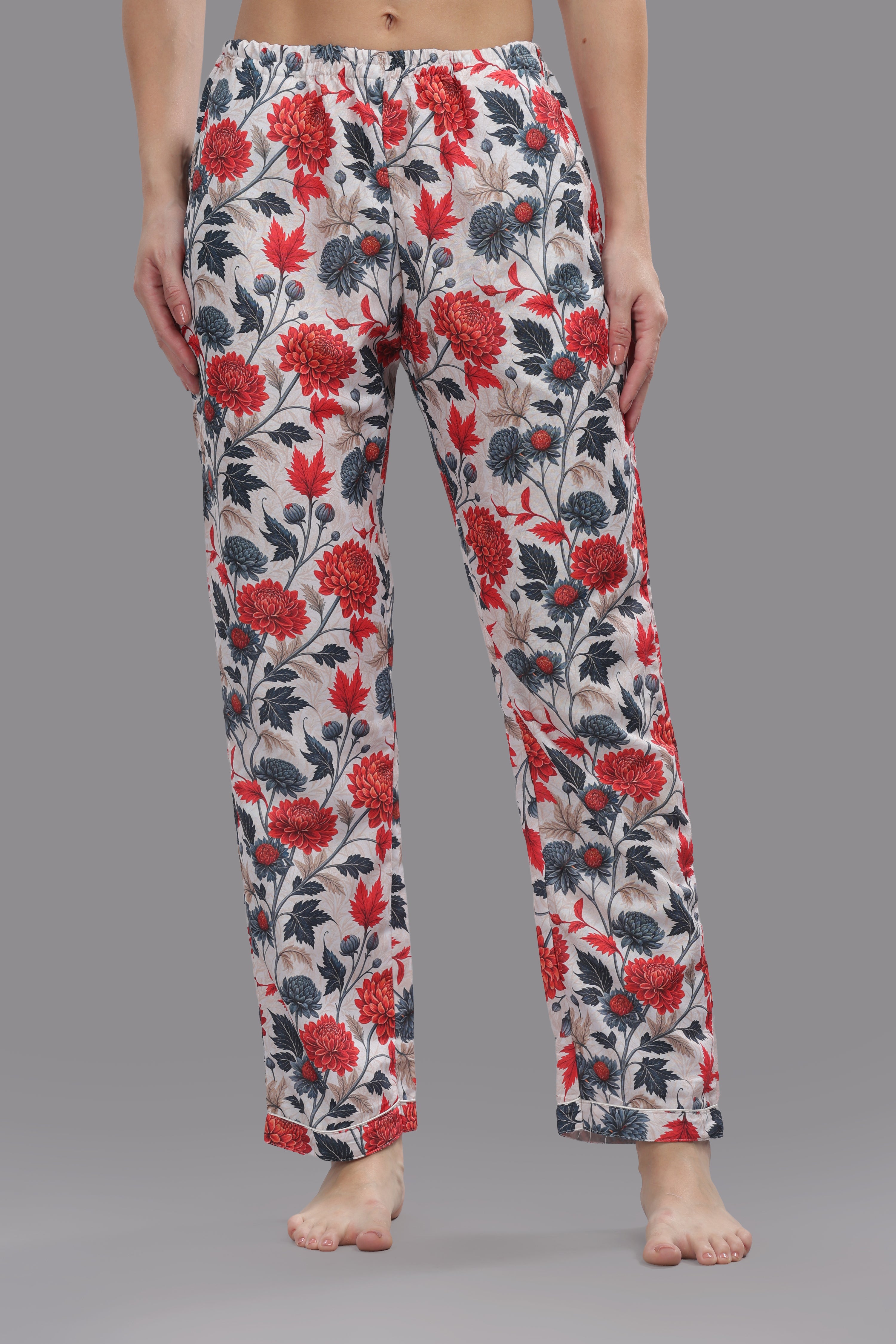 Ruby Petals Button Down Pj Set - Cotton Rayon Pj Set with Notched Collar