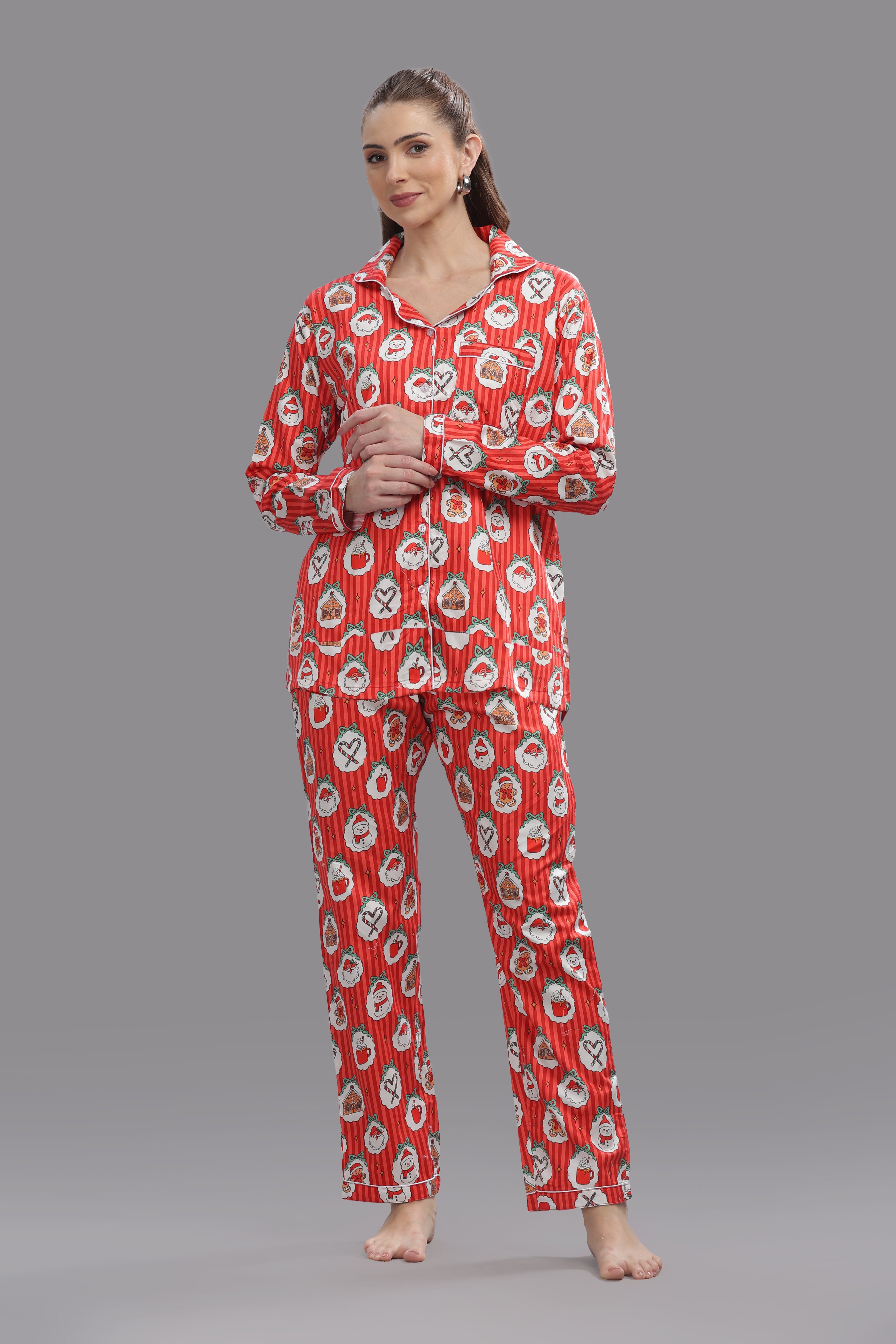 Christmas Carnival Button Down Pj Set - Pure Cotton Pj Set with Notched Collar