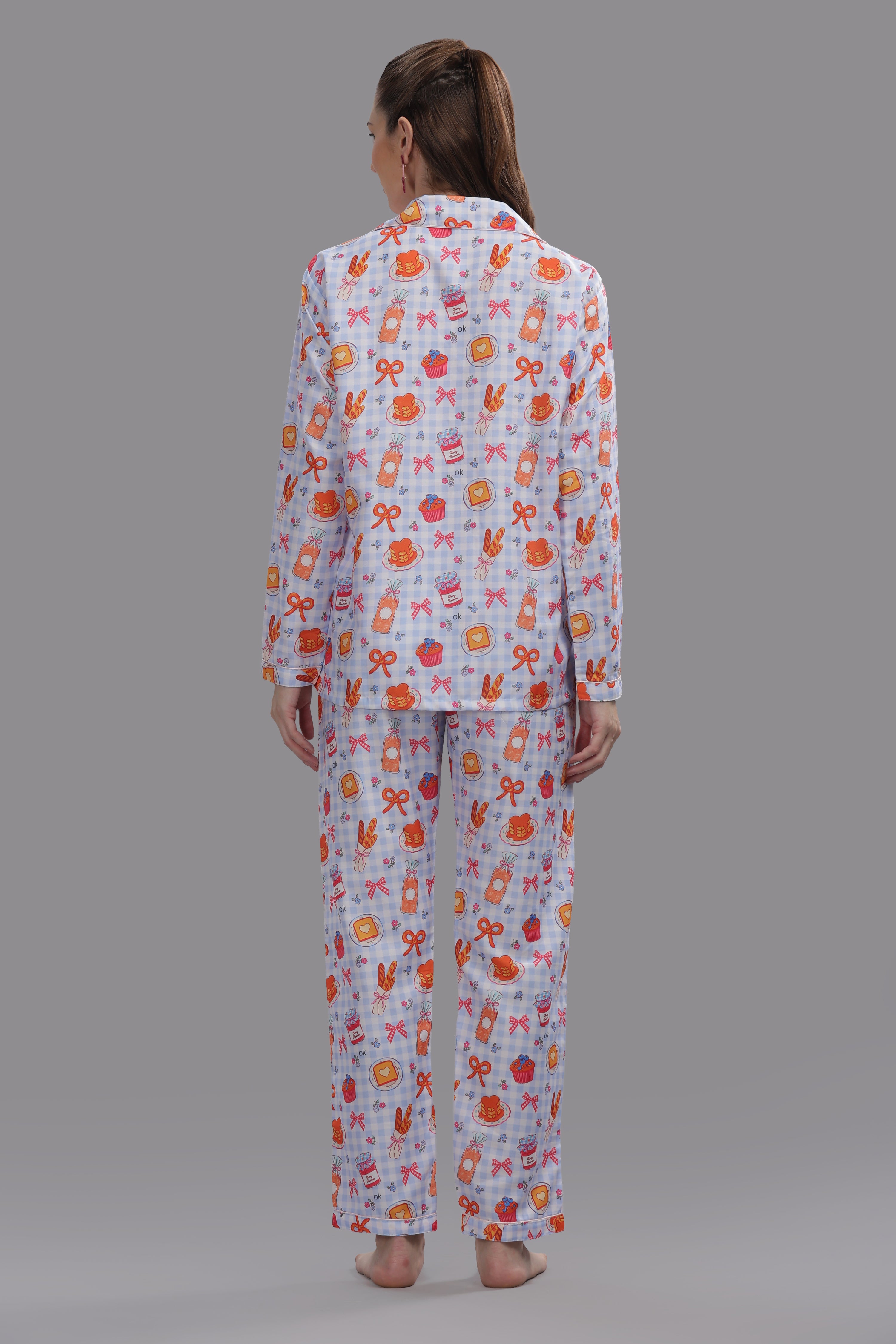 Breakfast Club Button Down Pj Set - Cotton Rayon Pj Set with Notched Collar