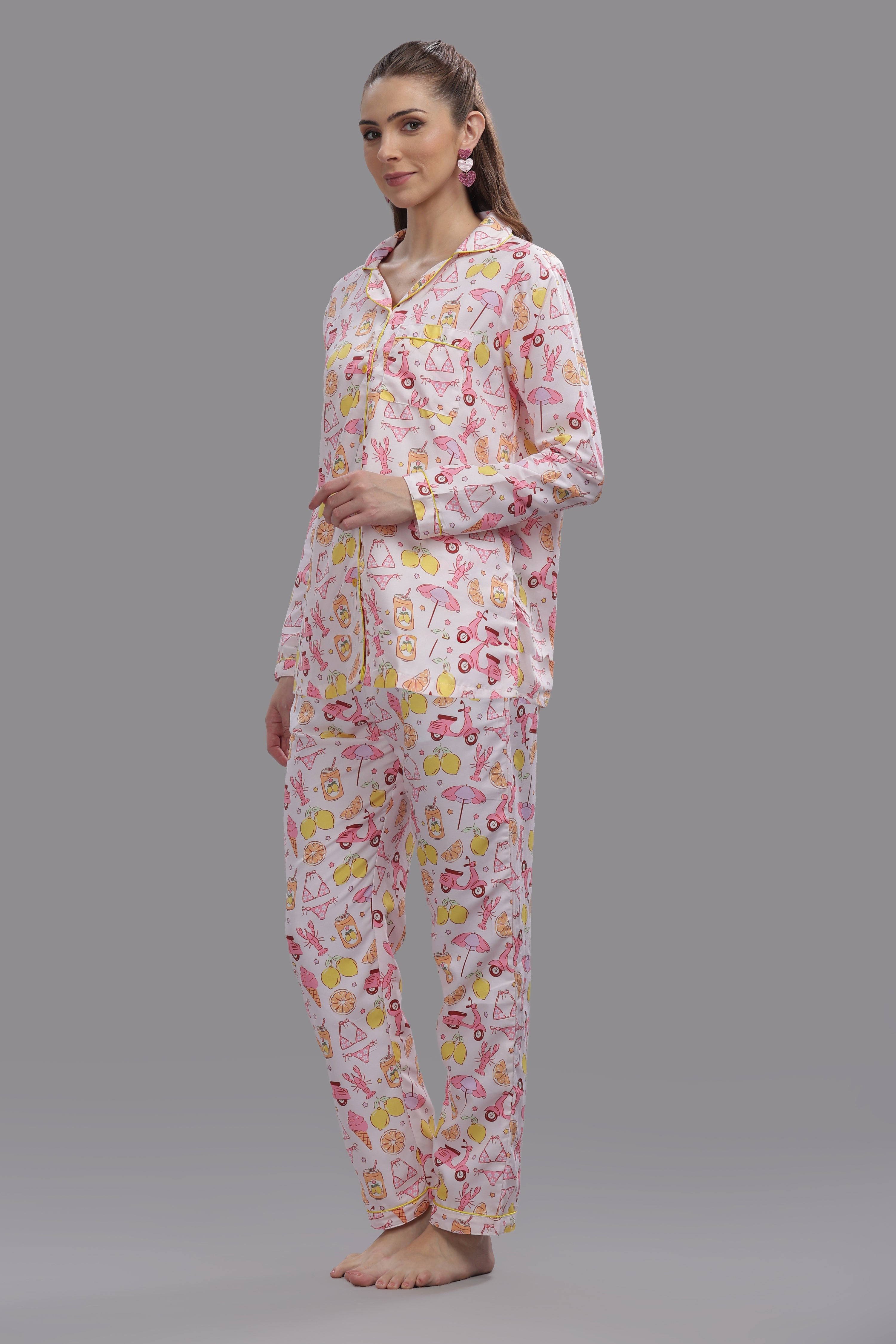 Tropical Joy Button Down Pj Set - Cotton Rayon Pj Set with Notched Collar