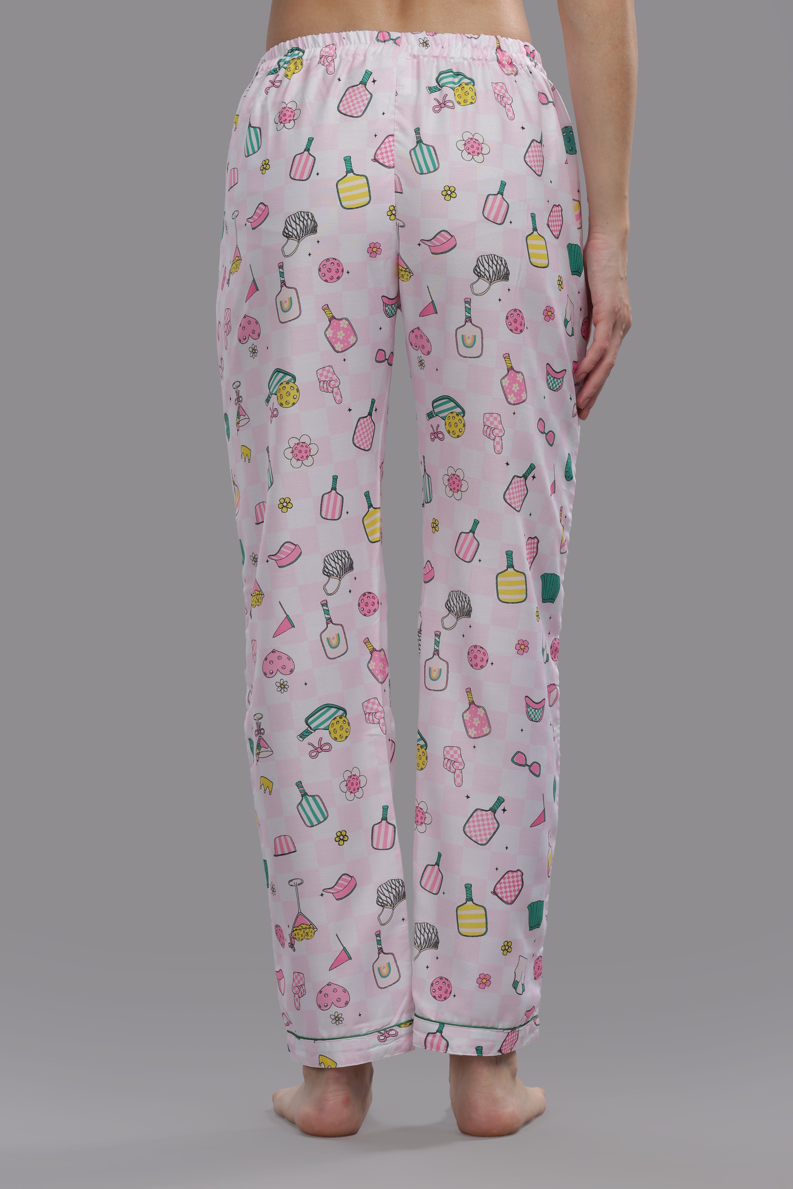 Pickleball Button Down Pj Set - Cotton Rayon Pj Set with Notched Collar