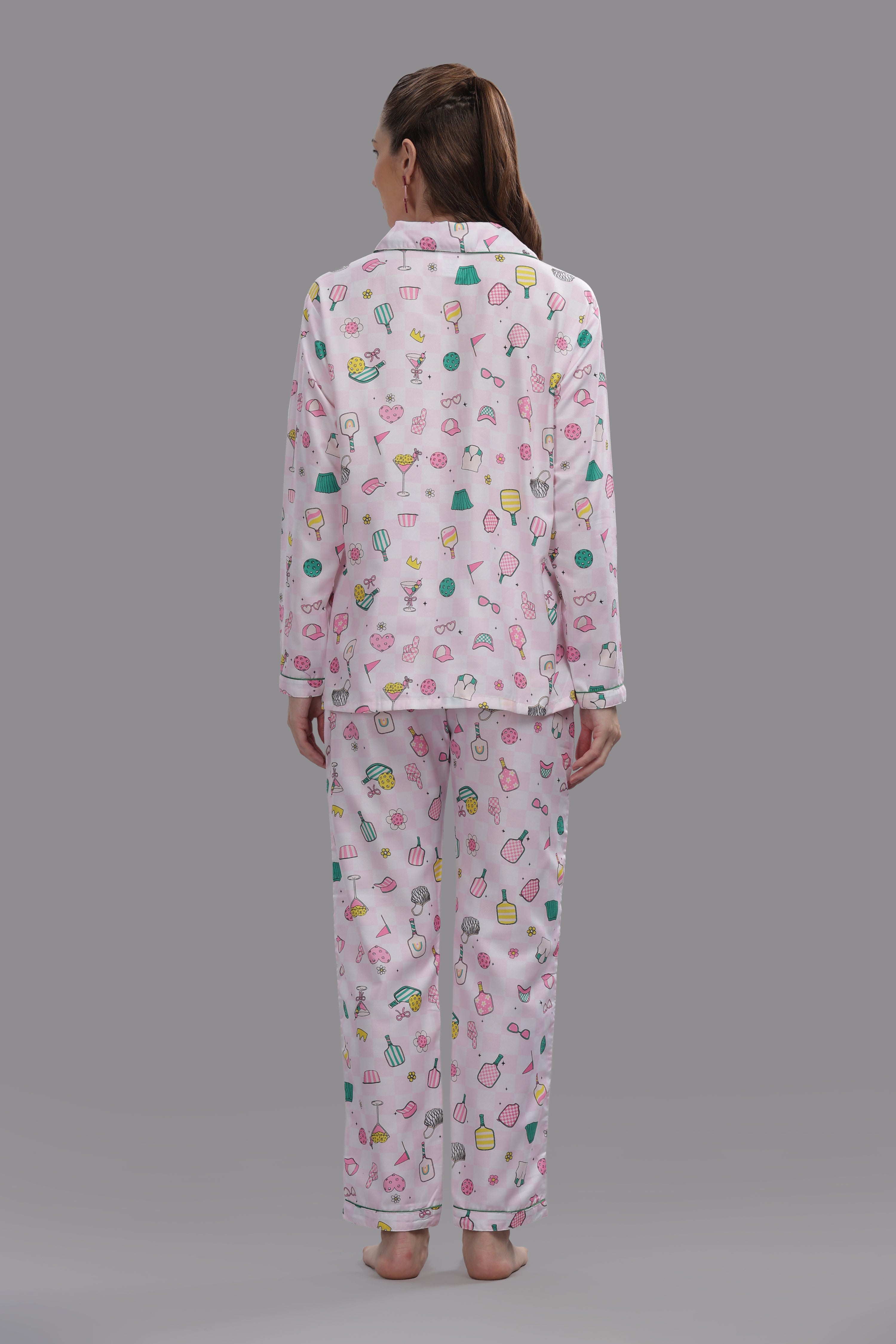 Pickleball Button Down Pj Set - Cotton Rayon Pj Set with Notched Collar