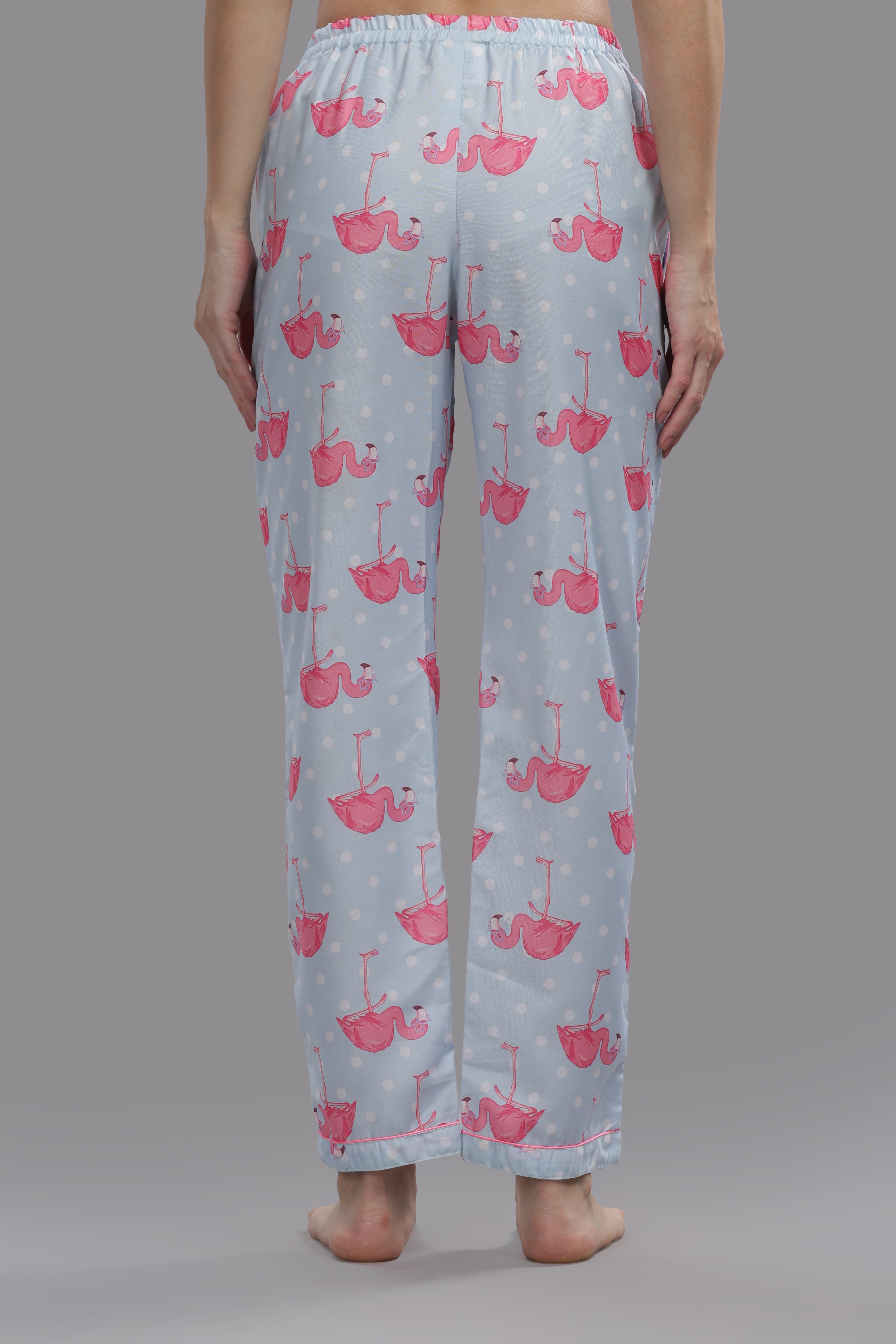 Flamingo and Dots Kaftan Pj Set - Cotton Rayon Pj Set in Kaftan Style