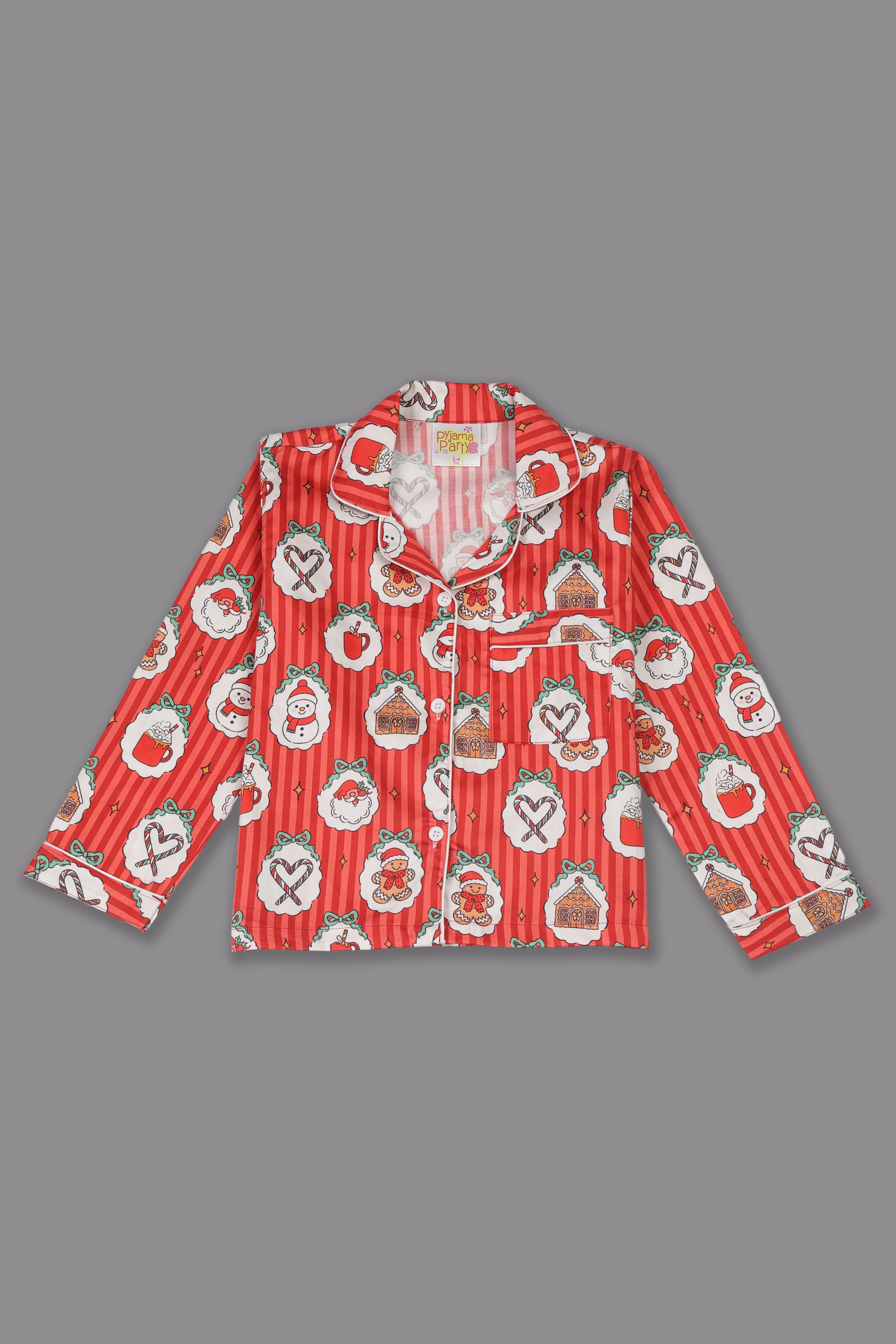 Christmas Carnival Kids Button Down Pj Set - Pure Cotton Pj Set with Notched Collar