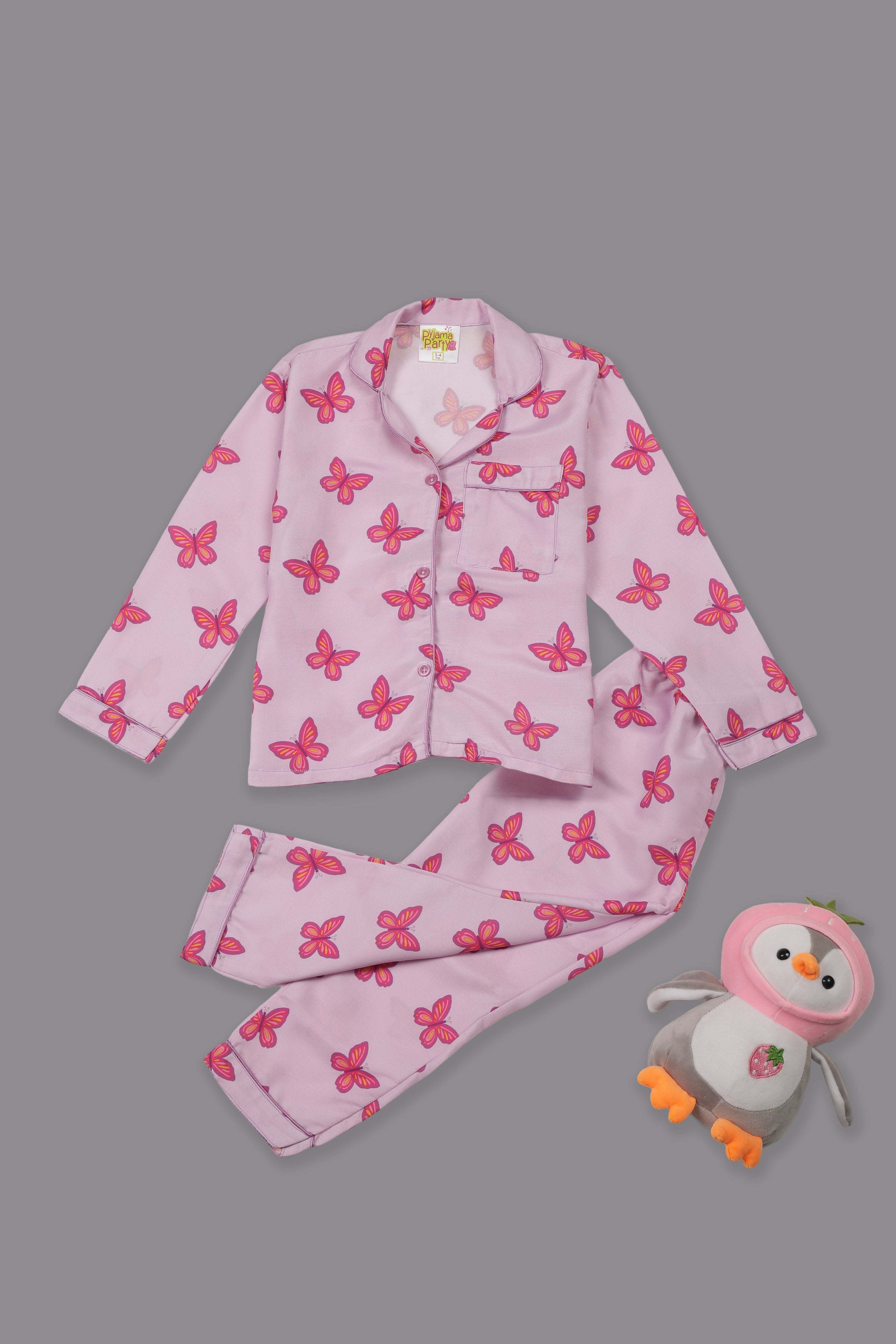 Butterfly Kids Pj Set - Cotton Rayon Pj Set with Notched Collar
