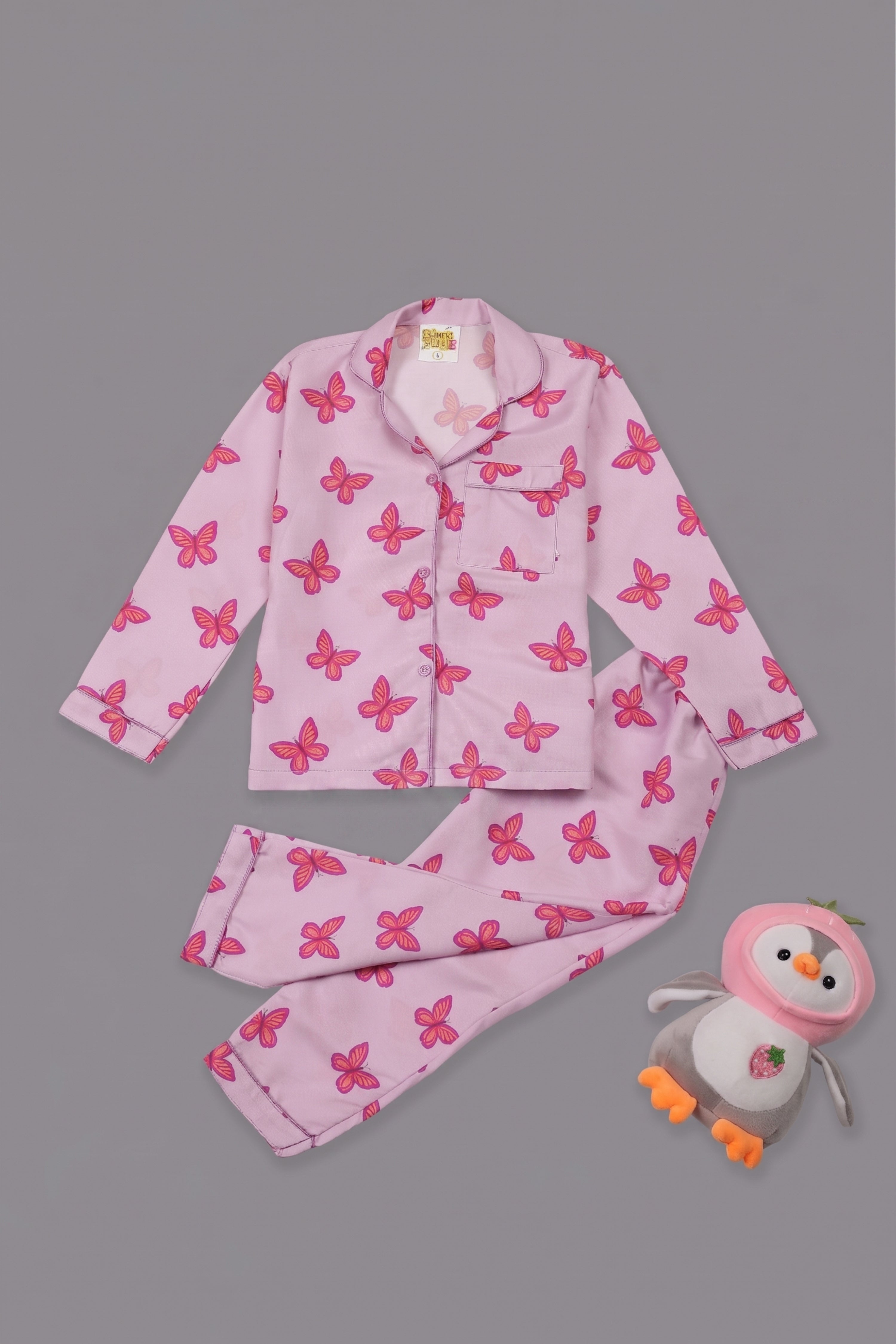 Butterfly Kids Pj Set - Cotton Rayon Pj Set with Notched Collar