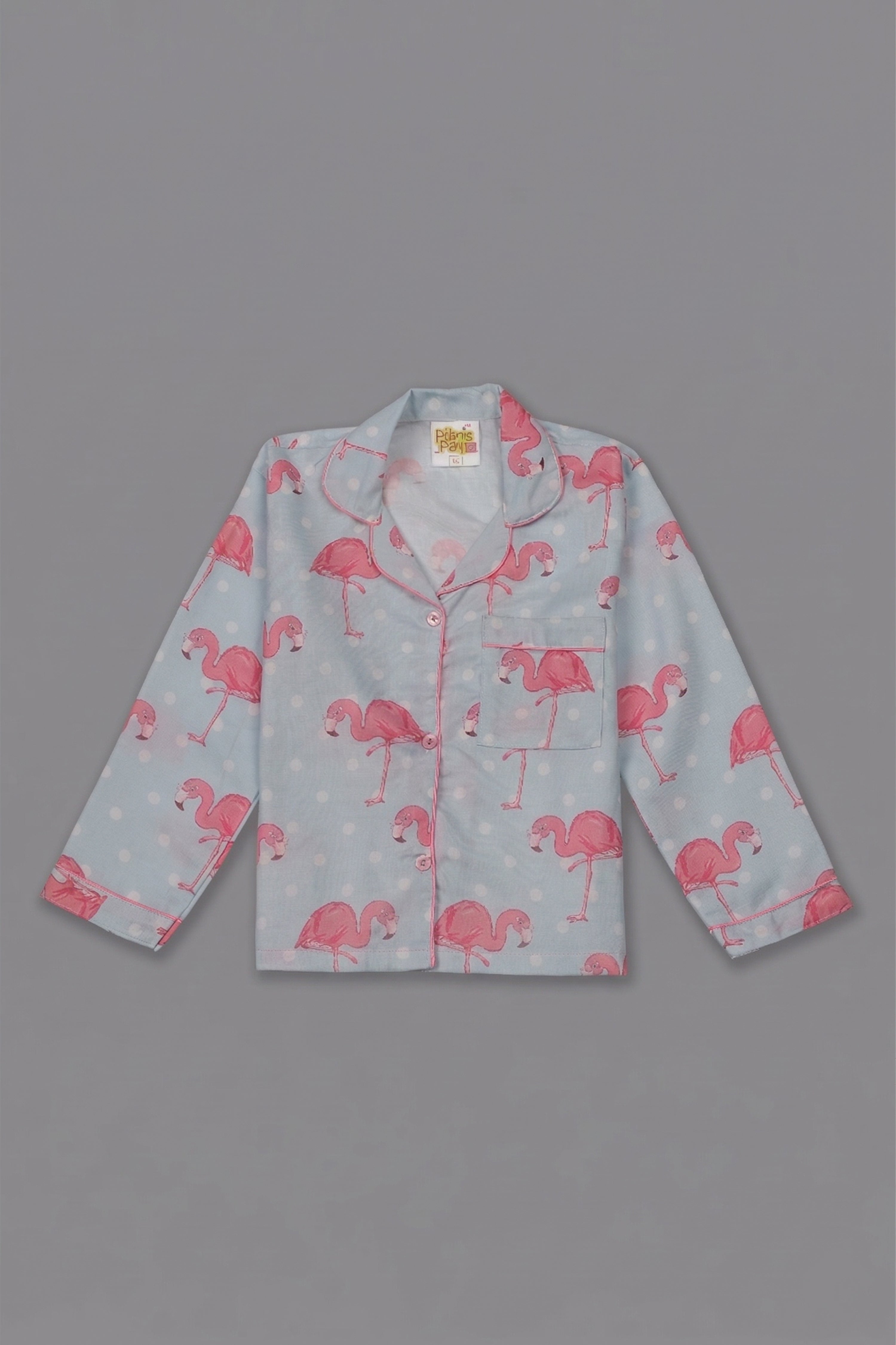 Flamingo & Dots Kids Pj Set - Cotton Rayon Pj Set with Notched Collar