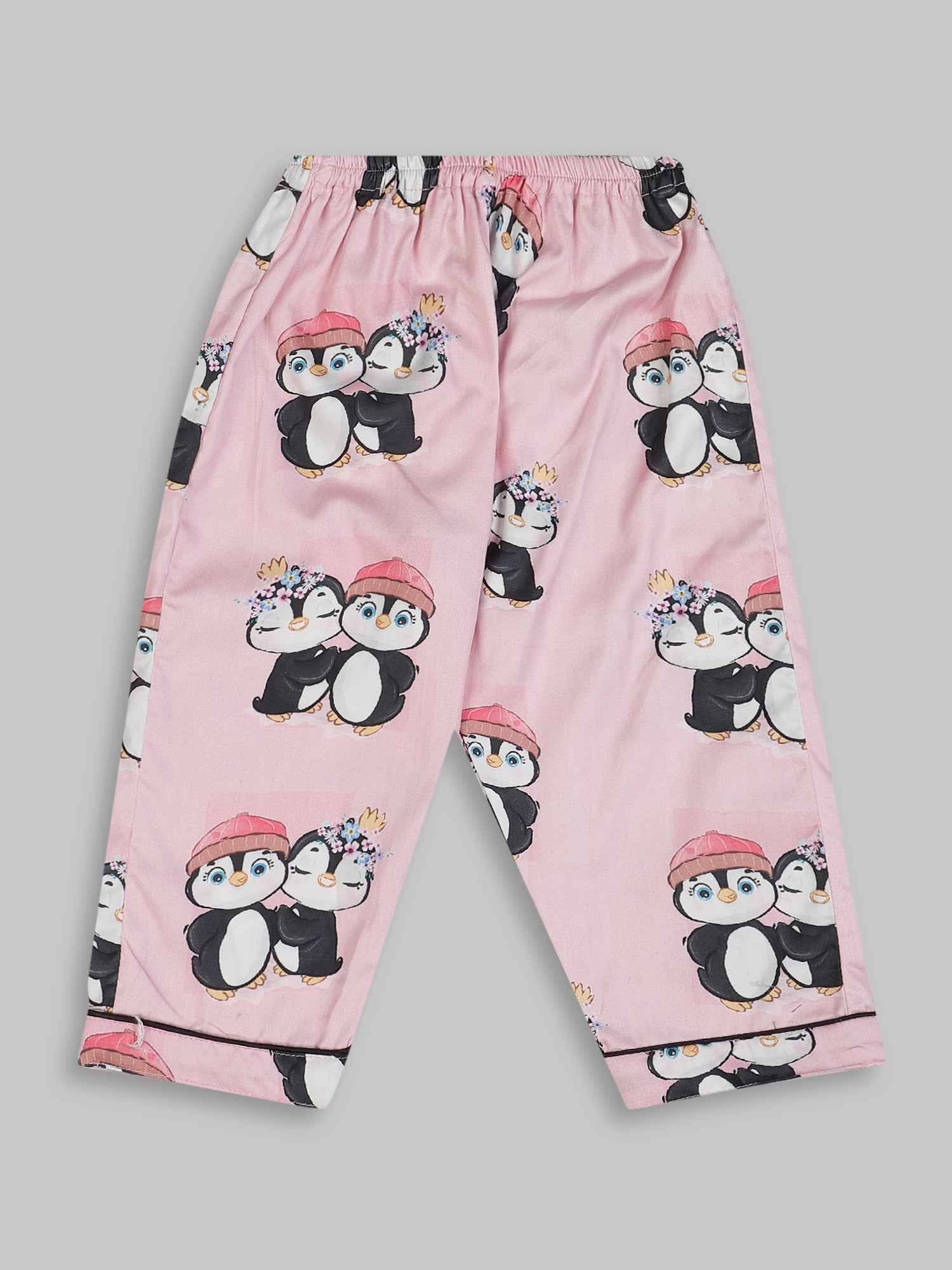 Pink Penguins Kids Button Down Pj Set - Pure Cotton Pj Set with Notched Collar