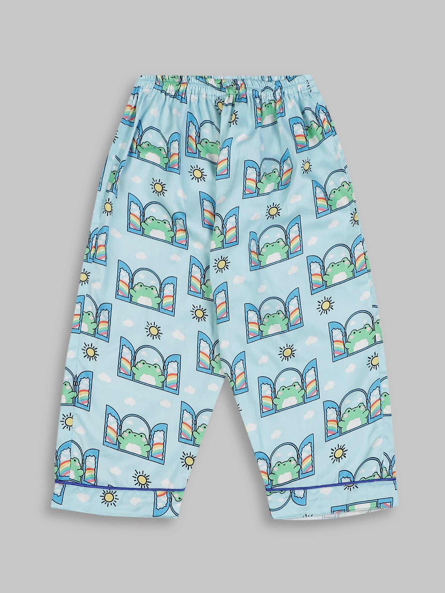 Hoppy Nights kids Button Down Pj Set - Pure Cotton Pj Set with Notched Collar