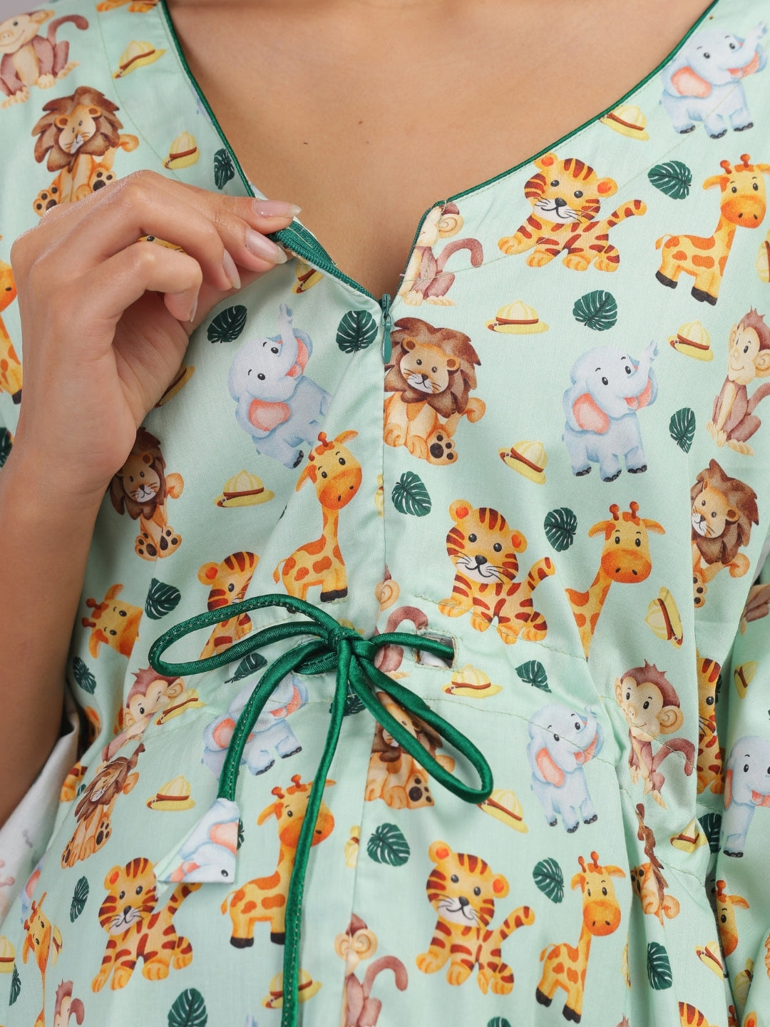 Into The Jungle Maternity Kaftan Pj Set - Pure Cotton Pj Set in Kaftan Style with Single Invisible Zip for Feeding