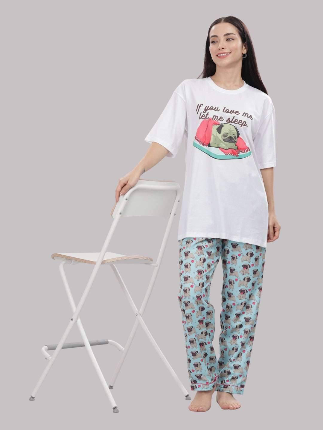 Snuggle Pug T-shirt Pj Set - Oversized Tshirt with Pj Combo