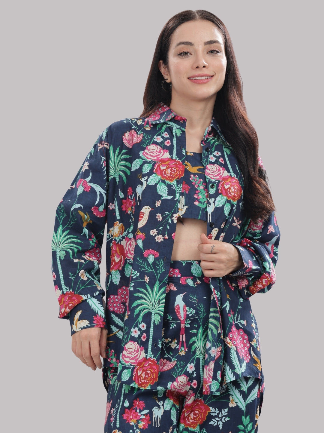 Twilight Bloom Co-ord Set- 3 Piece Co-ord Set in Pure Cotton