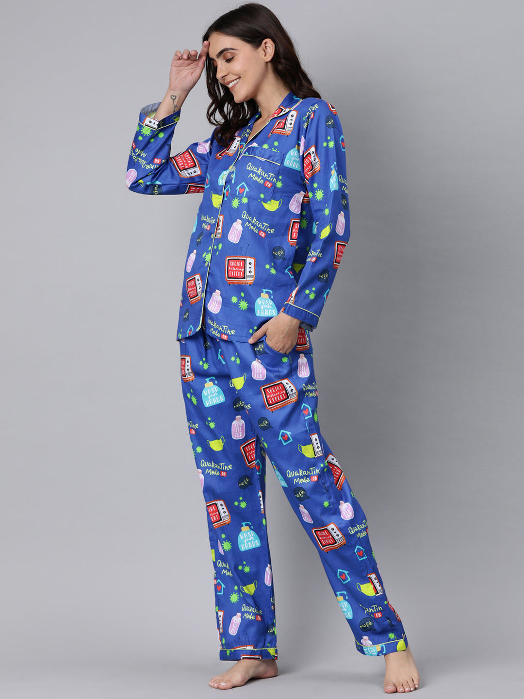 Go Corona Button Down Pj Set - Pure Cotton Pj Set with Notched Collar