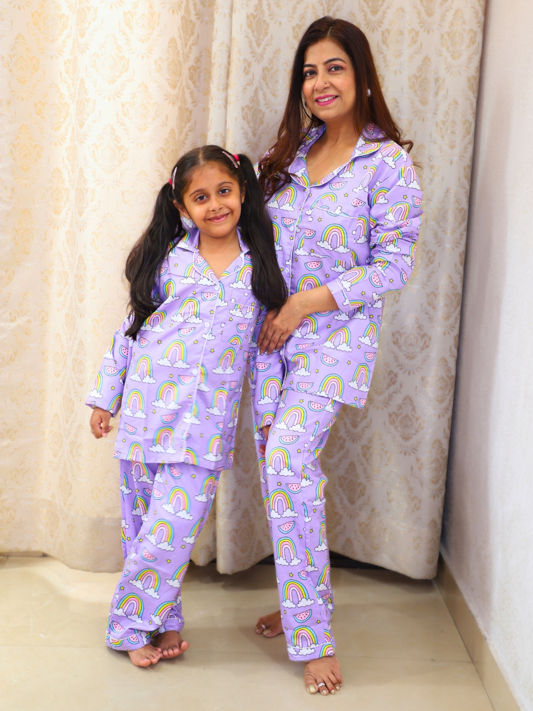 Rainbow Chaser Cotton Rayon Mom & Kids Twinning Pj Set
