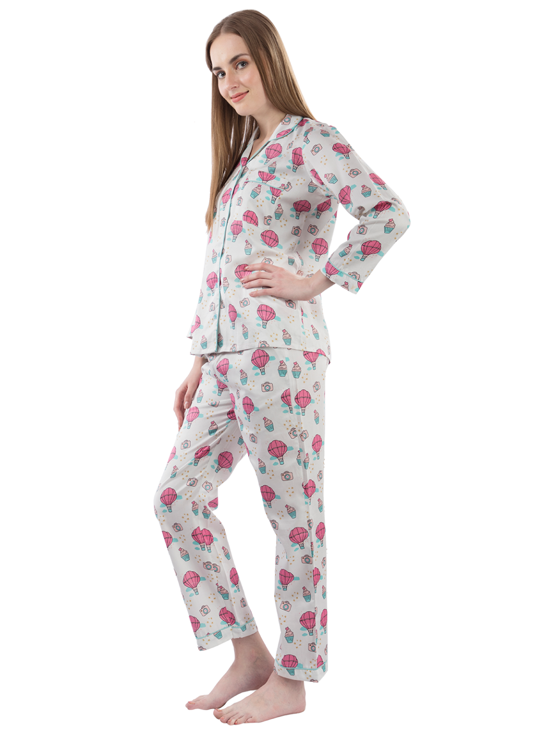 Parachutes & Camera Button Down Pj Set - Pure Cotton Pj Set with Notched Collar