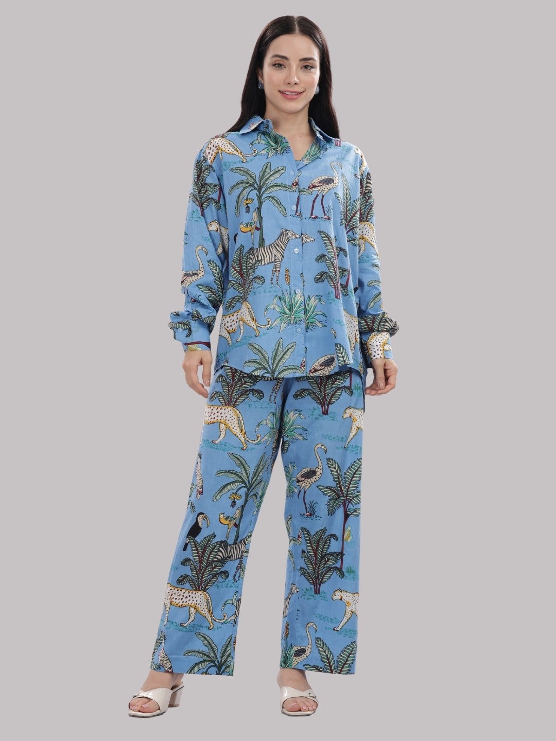 Blue Safari Co-ord Set- 3 Piece Co-ord Set in Pure Cotton