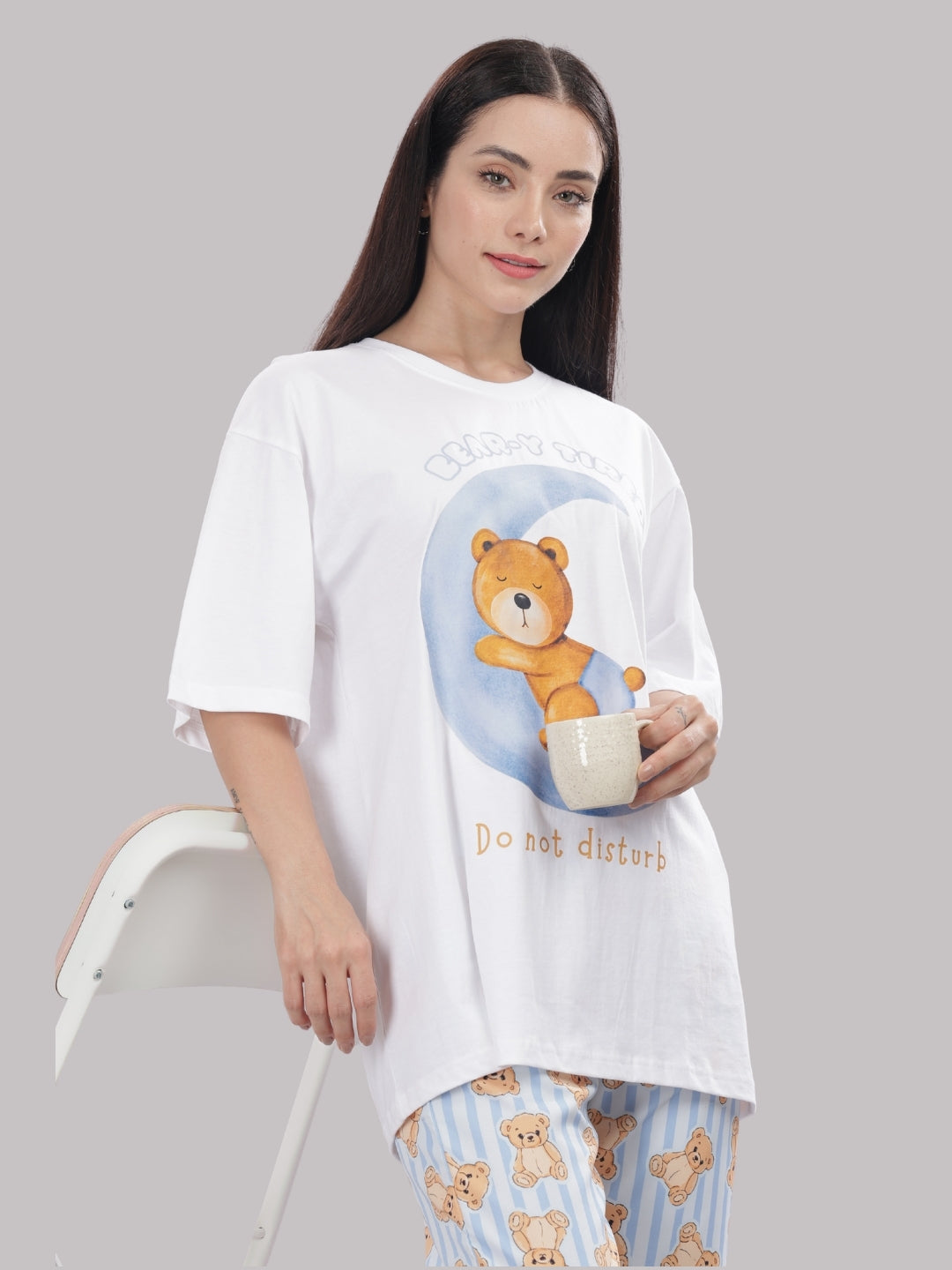 Hugs & Stripes T-shirt Pj Set - Oversized Tshirt with Pj Combo