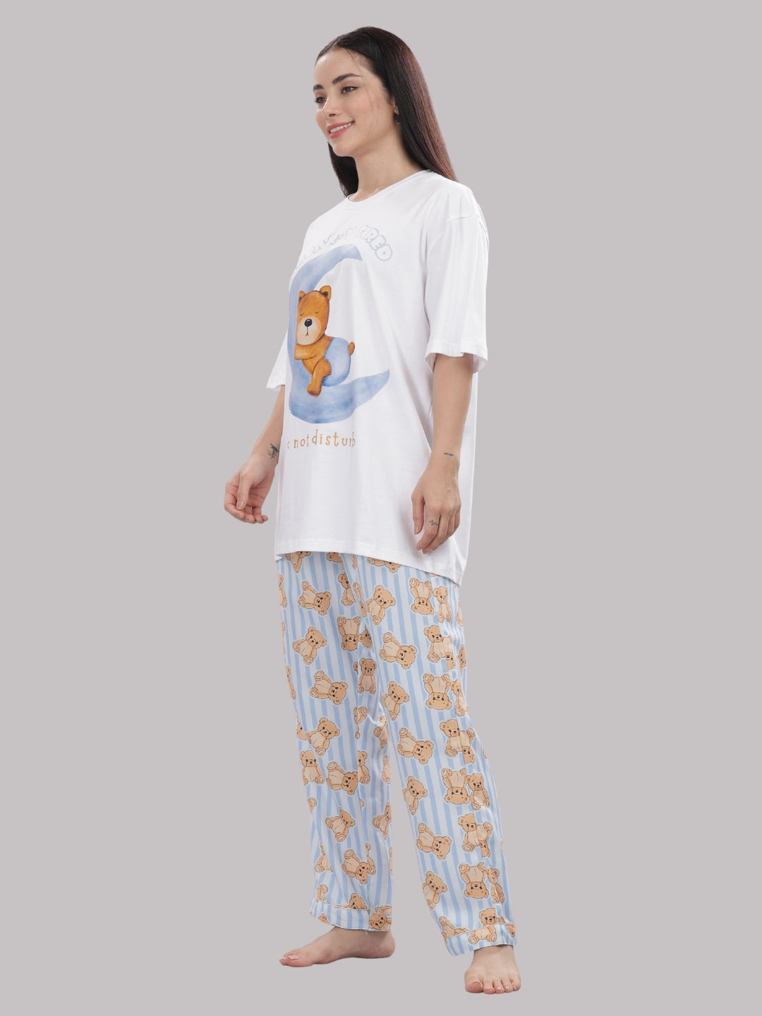 Hugs & Stripes T-shirt Pj Set - Oversized Tshirt with Pj Combo