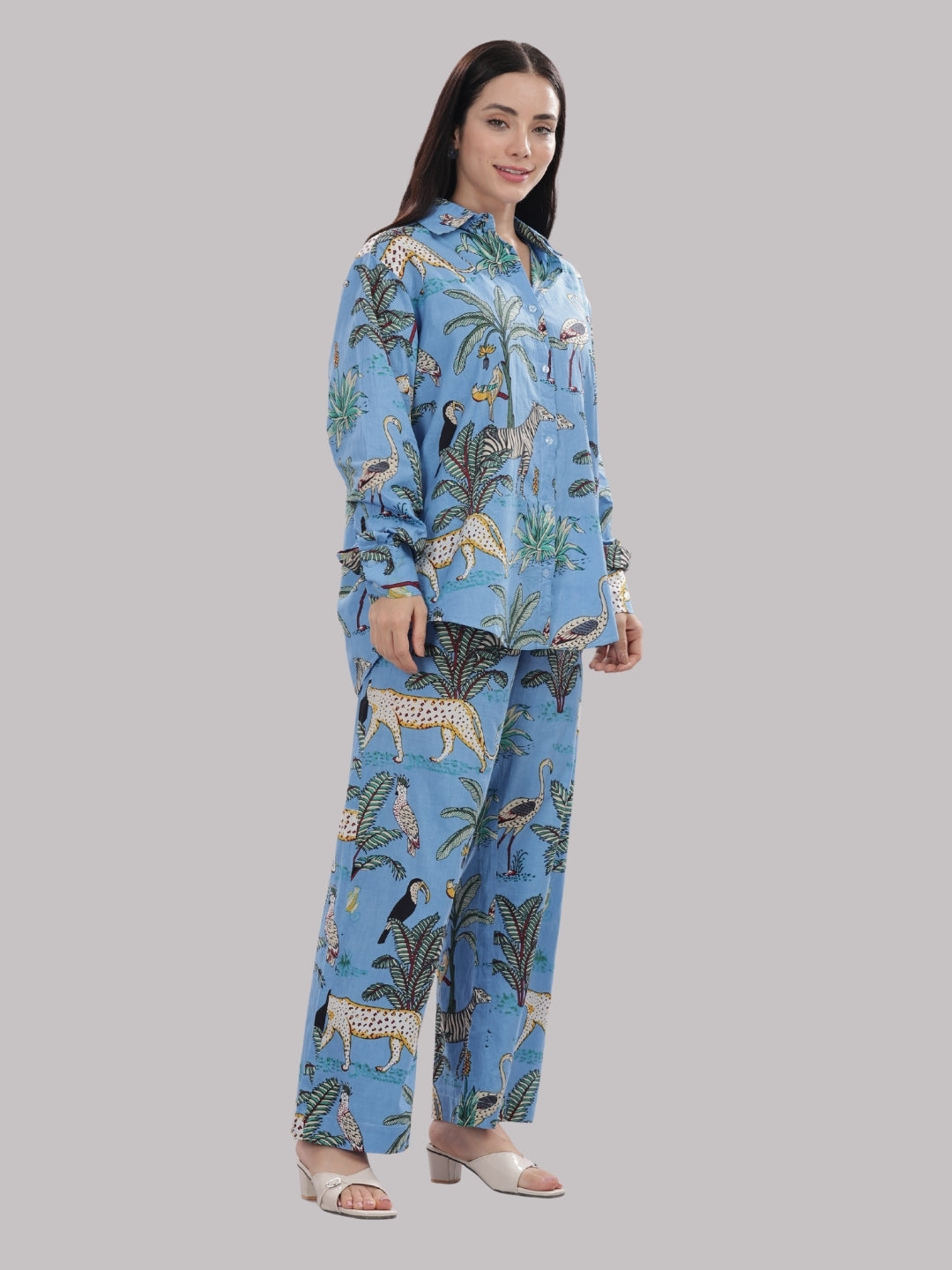 Blue Safari Co-ord Set- 3 Piece Co-ord Set in Pure Cotton