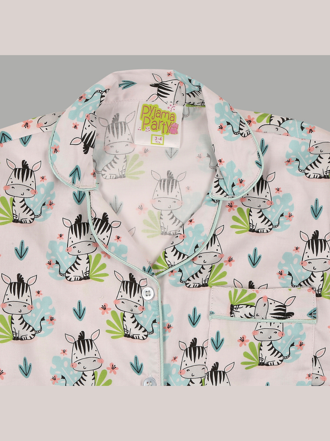 Baby Zee Kids Button Down Pj Set - Pure Cotton Pj Set with Notched Collar