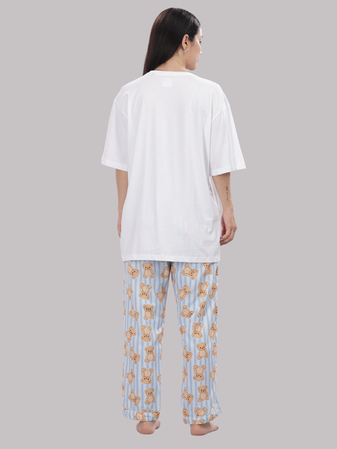 Hugs & Stripes T-shirt Pj Set - Oversized Tshirt with Pj Combo
