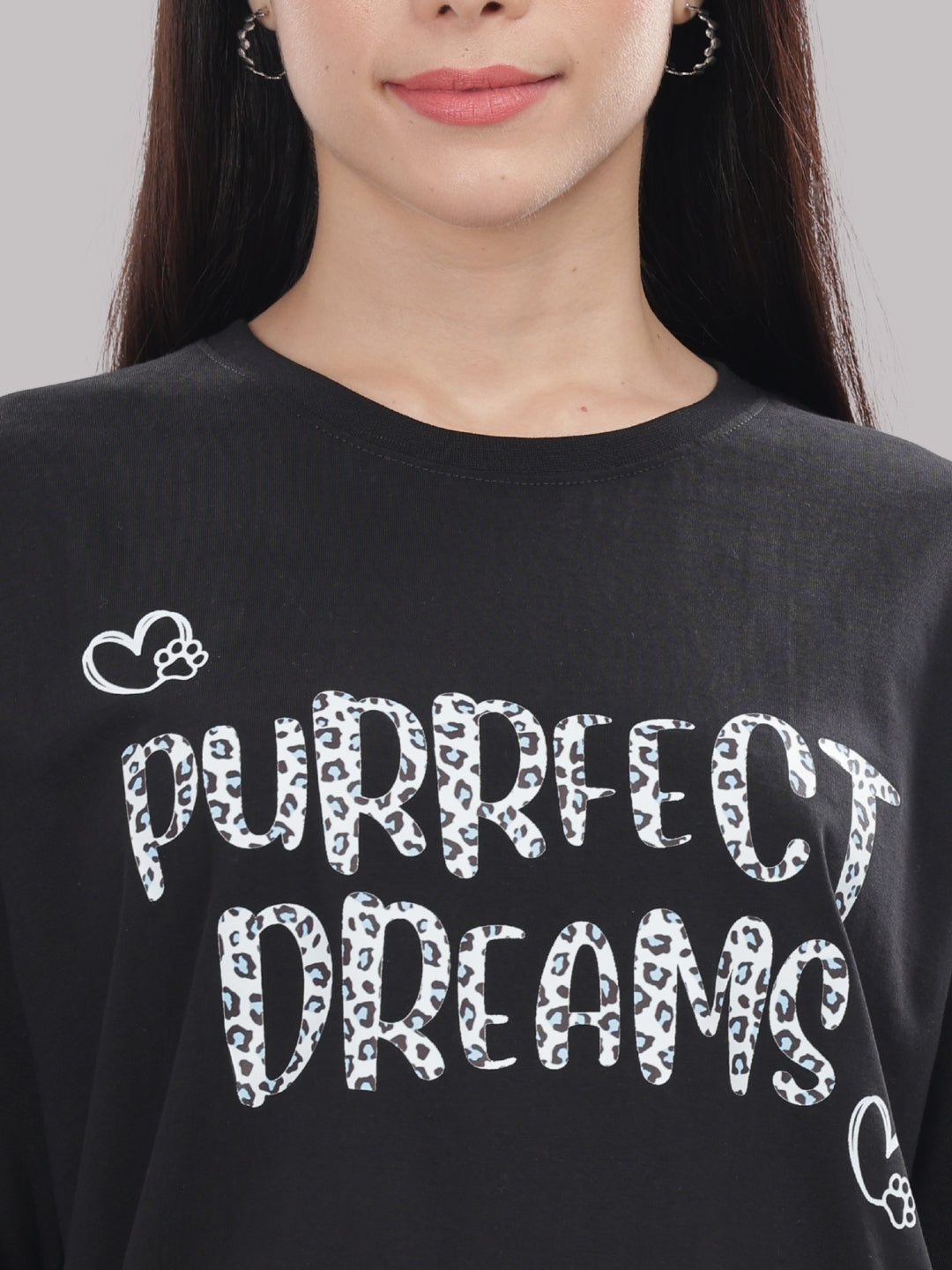 Purrfect Dreams T-shirt Pj Set - Oversized Tshirt with Pj Combo