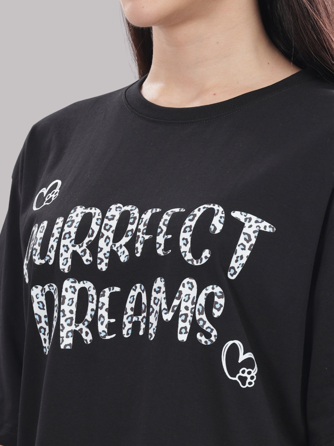 Purrfect Dreams T-shirt Pj Set - Oversized Tshirt with Pj Combo