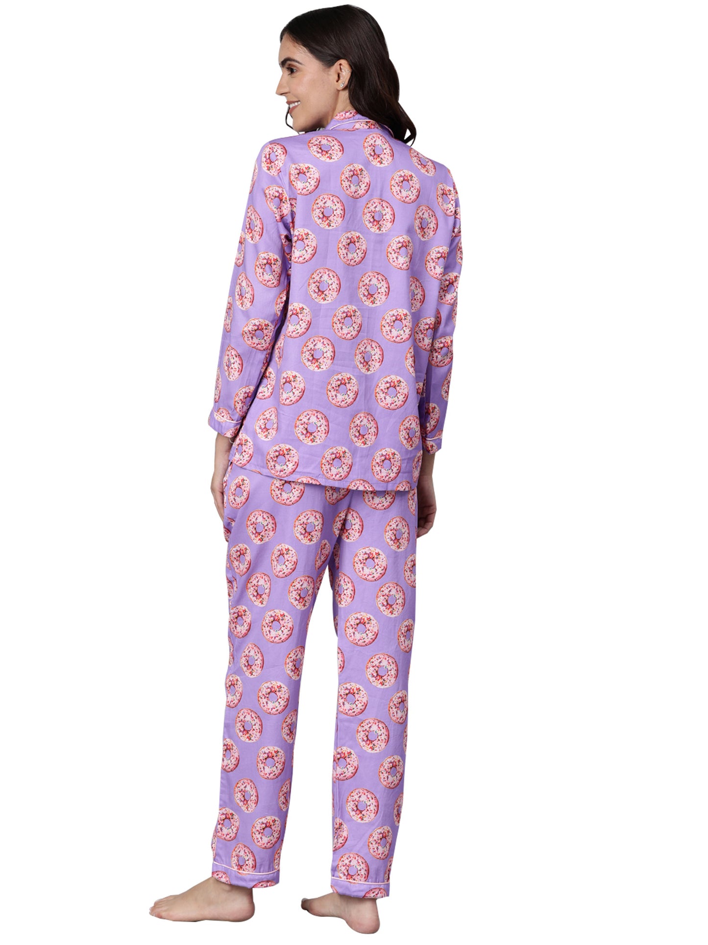 Donut Darling Button Down Pj Set - Pure Cotton Pj Set with Notched Collar