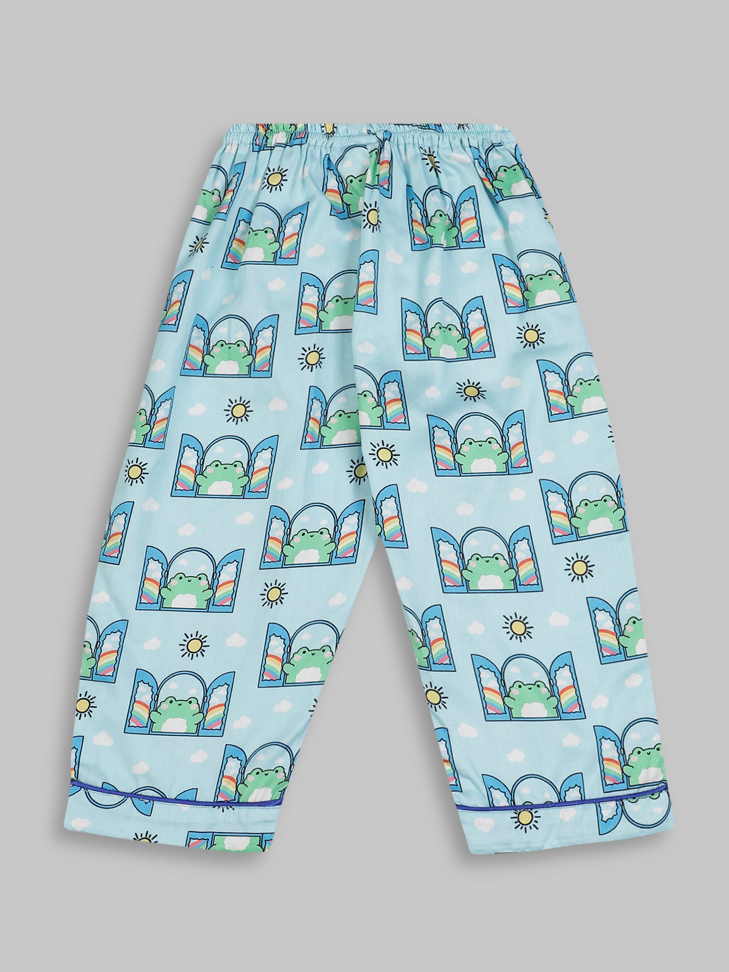 Hoppy Nights kids Button Down Pj Set - Pure Cotton Pj Set with Notched Collar