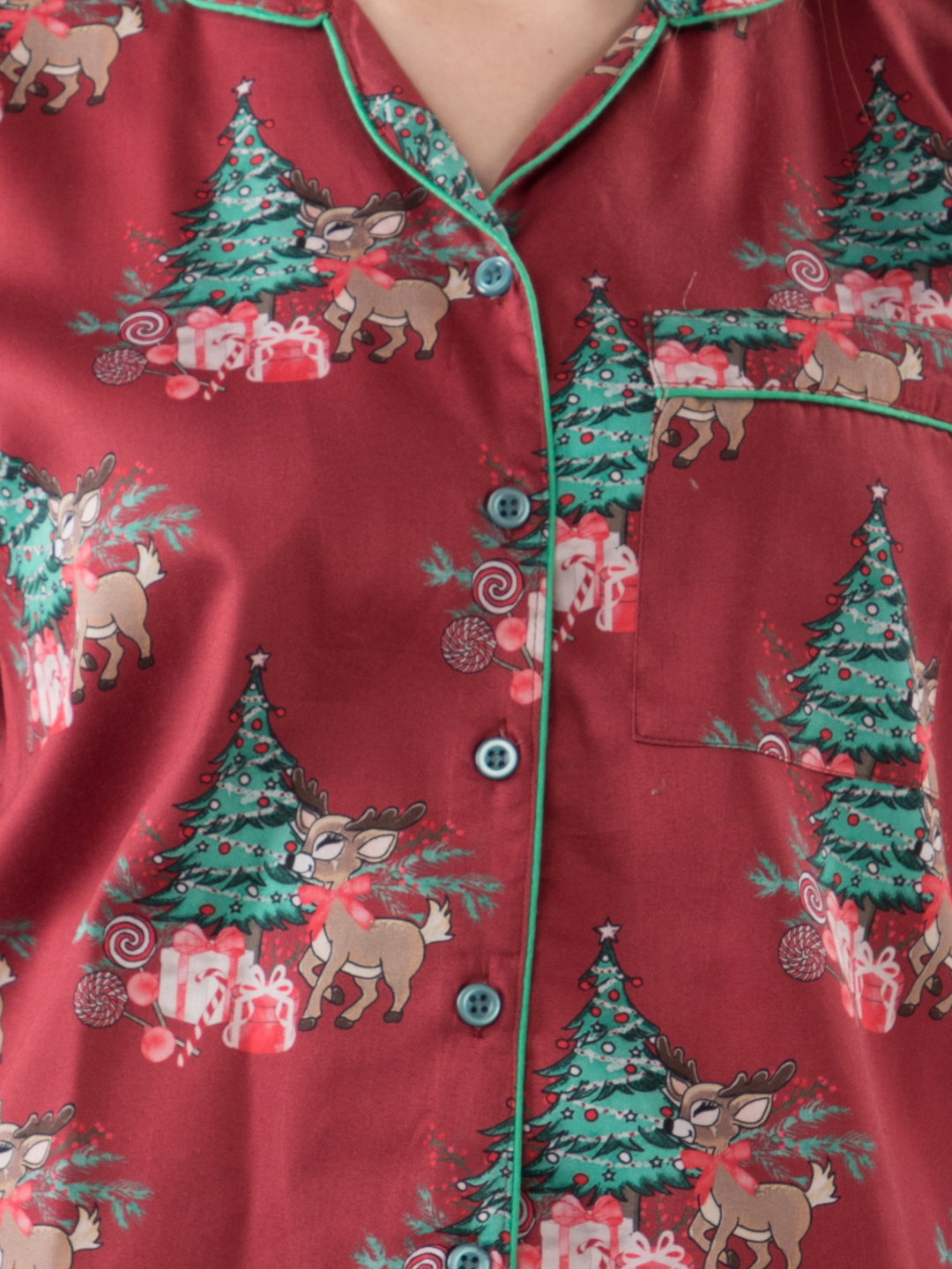 Holly Jolly Button Down Pj Set - Pure Cotton Pj Set with Notched Collar