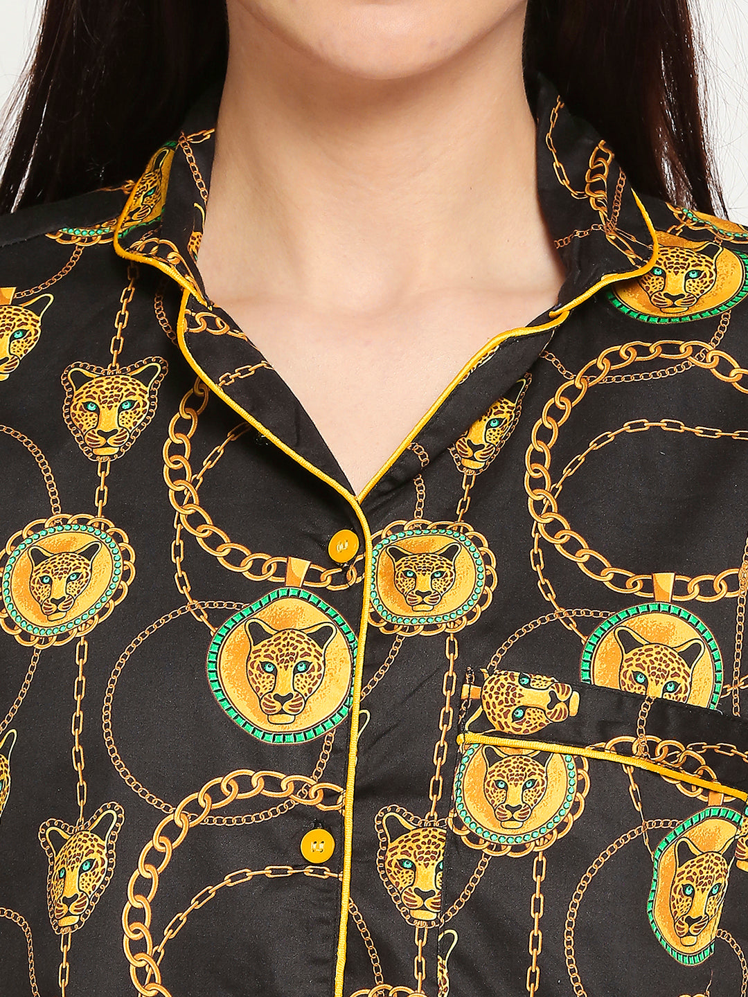 Black Panther Button Down Pj Set - Pure Cotton Pj Set with Notched Collar