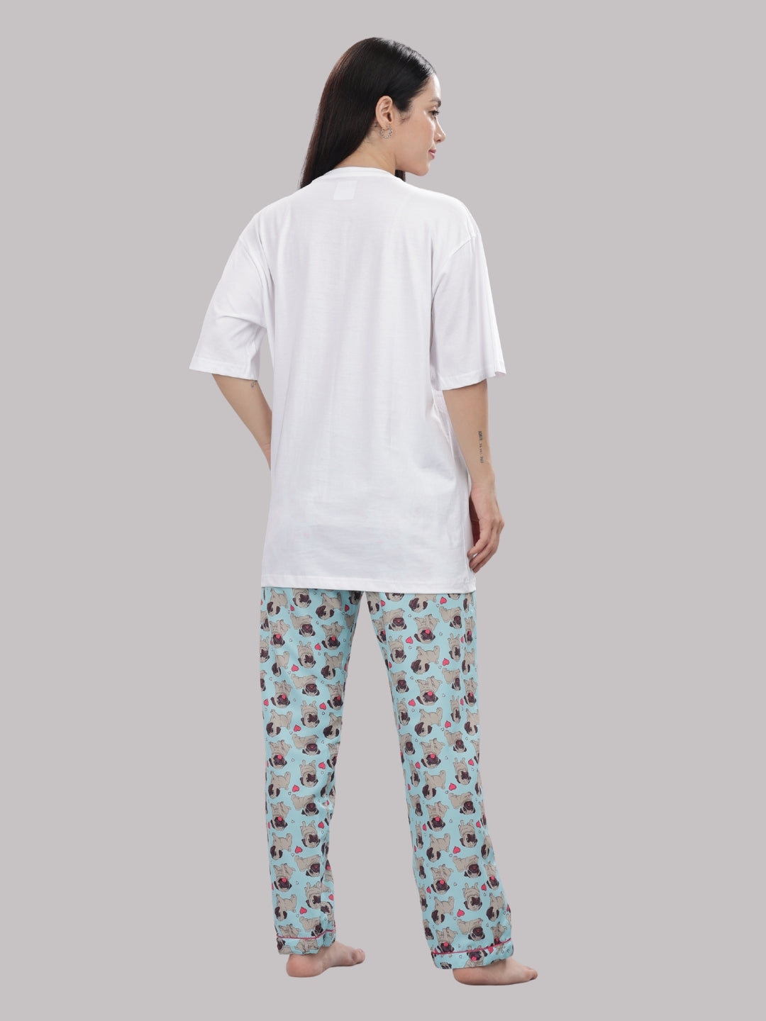 Snuggle Pug T-shirt Pj Set - Oversized Tshirt with Pj Combo