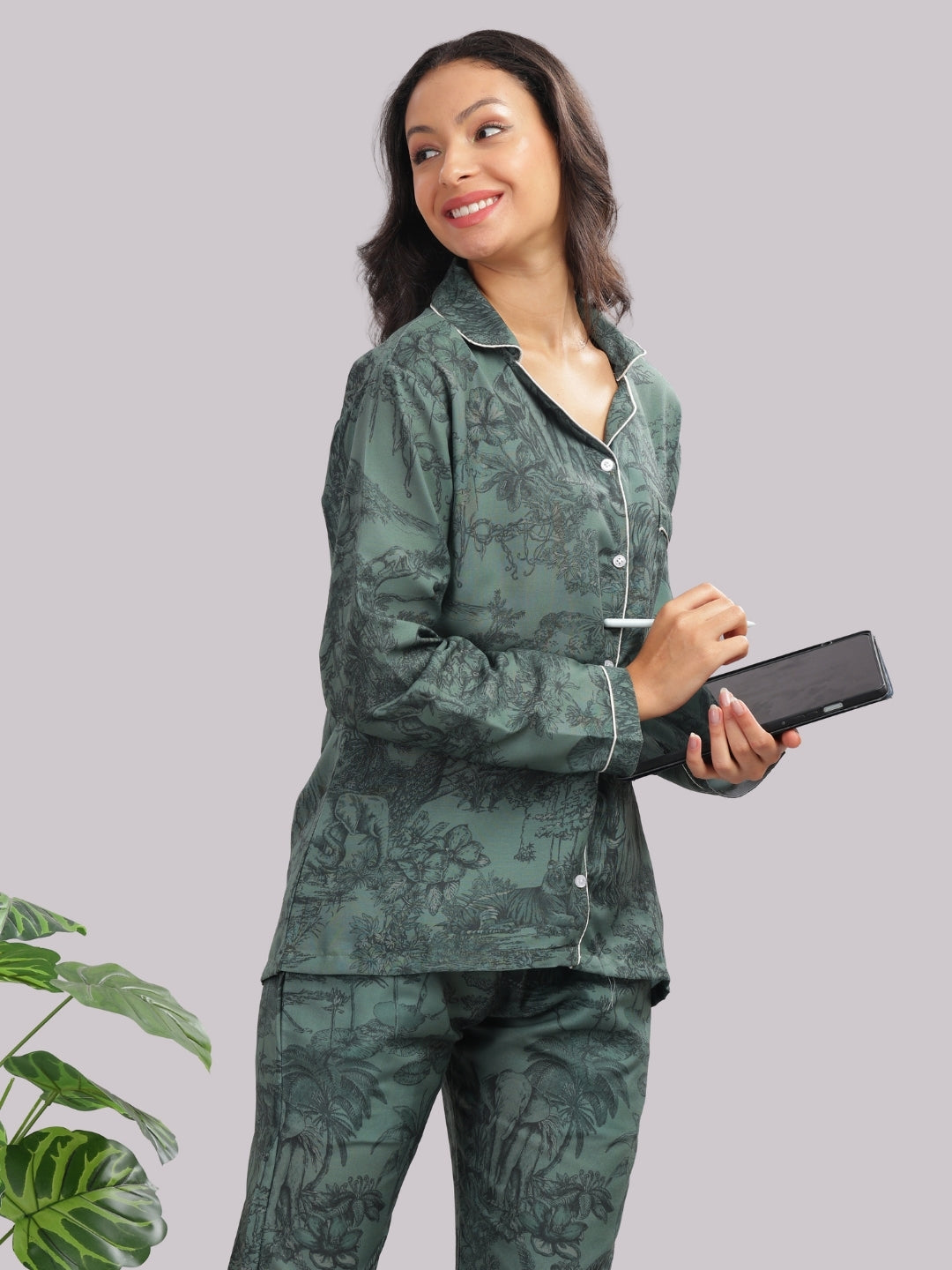 J’adore Dior Forest Button Down Pj Set - Cotton Rayon Pj Set with Notched Collar