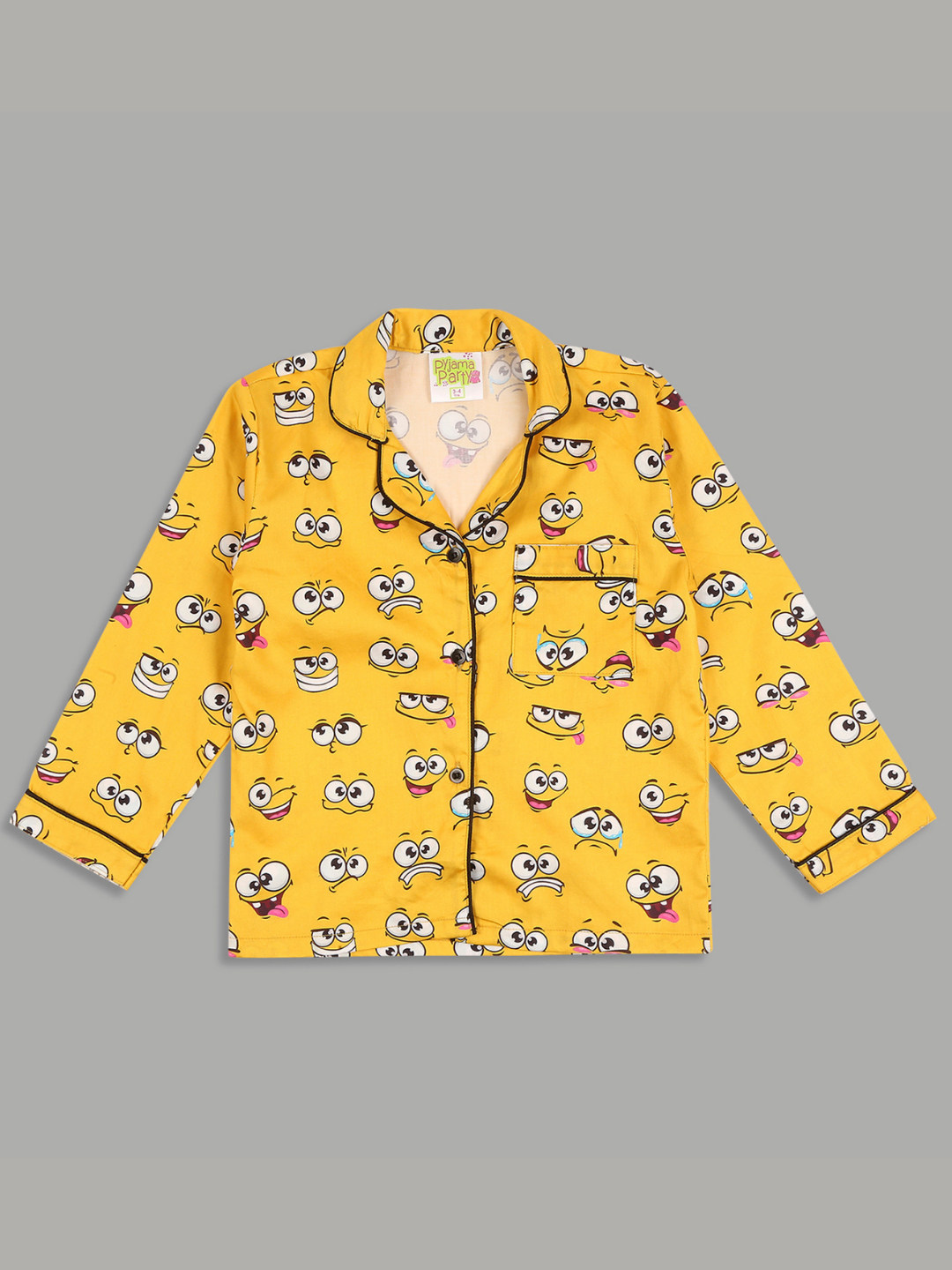 Smiley Kids Button Down Pj Set - Pure Cotton Pj Set with Notched Collar